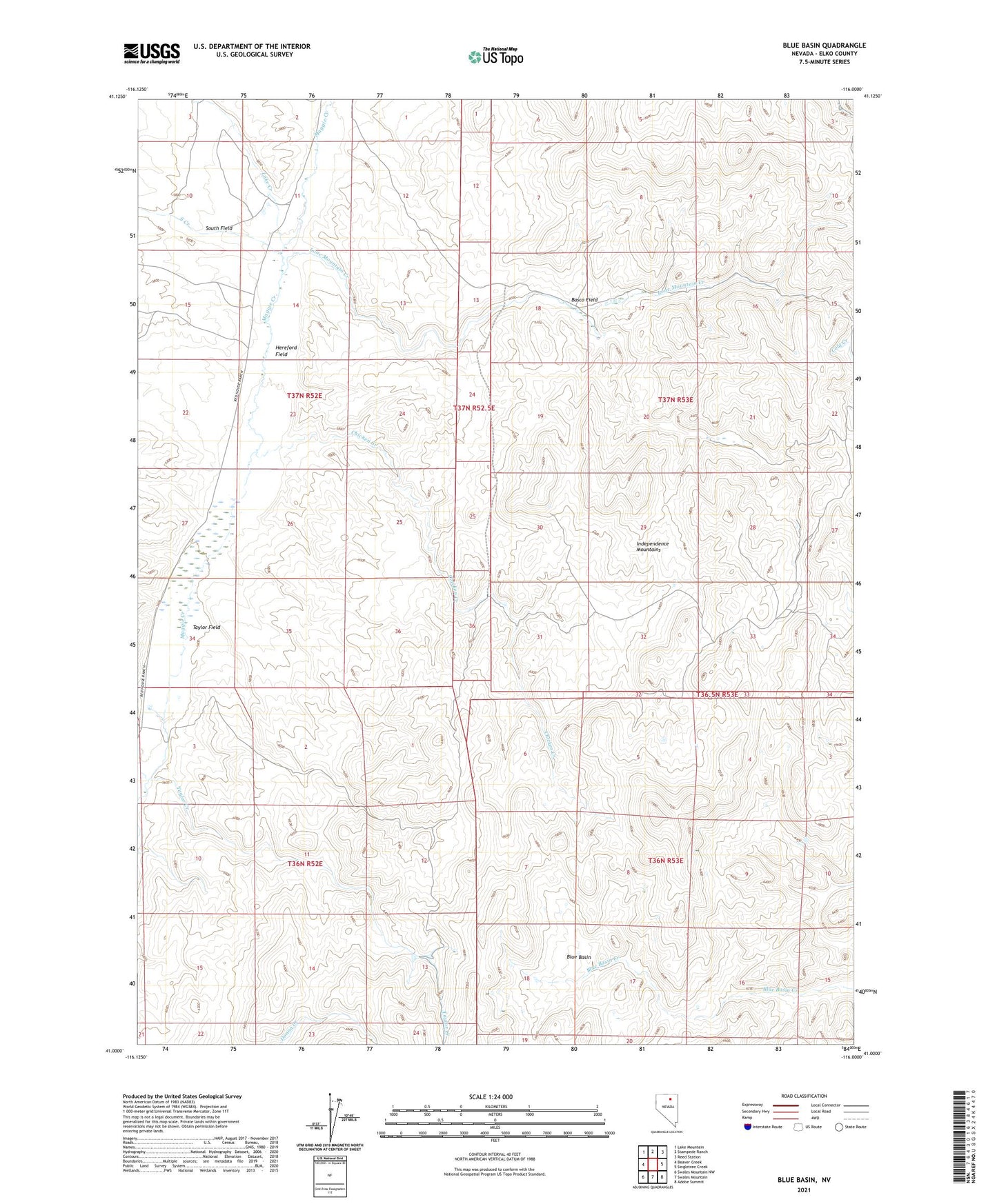 Blue Basin Nevada US Topo Map Image