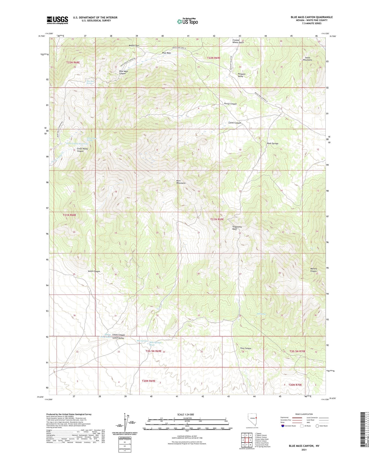 Blue Mass Canyon Nevada US Topo Map Image