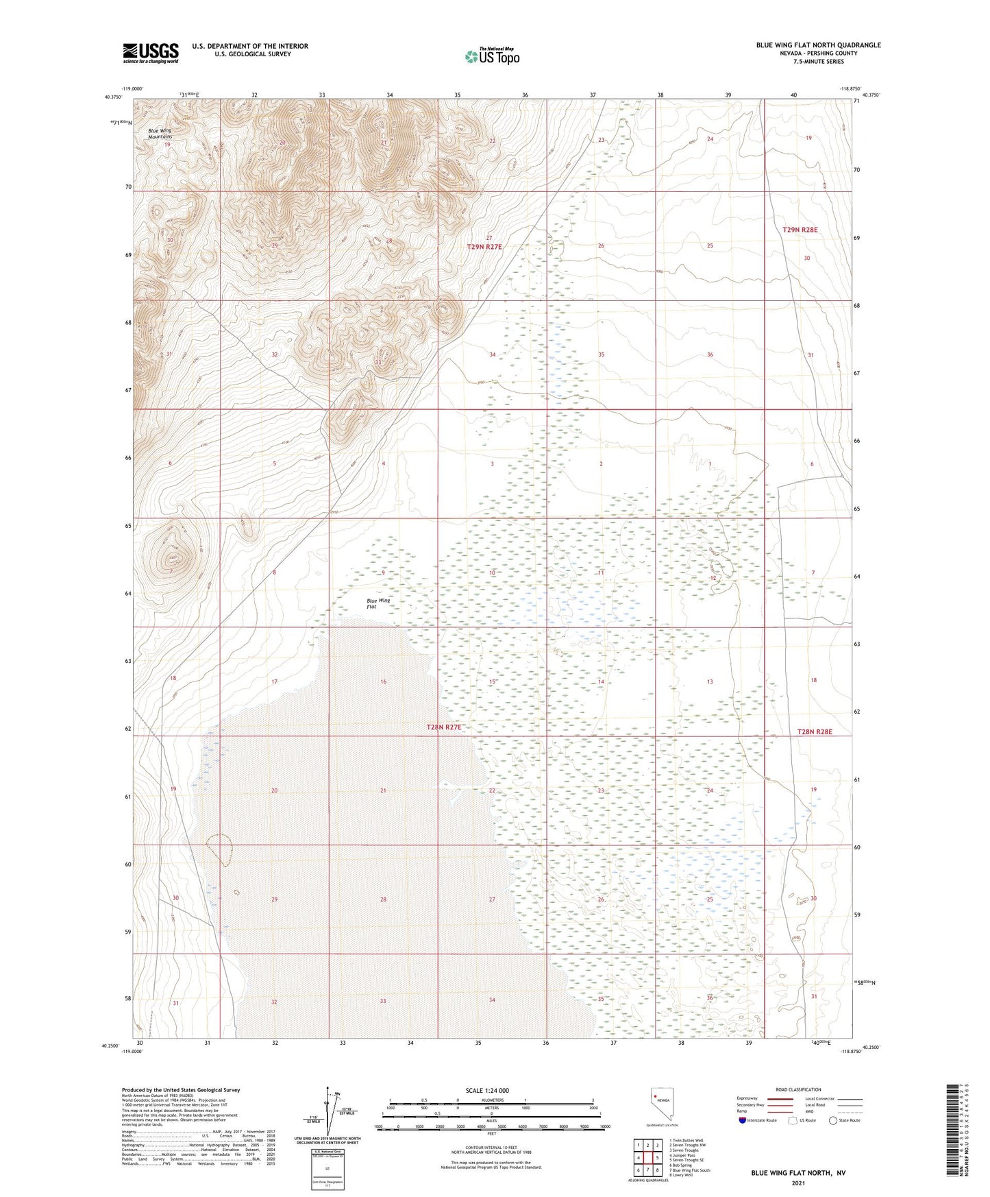 Blue Wing Flat North Nevada US Topo Map Image