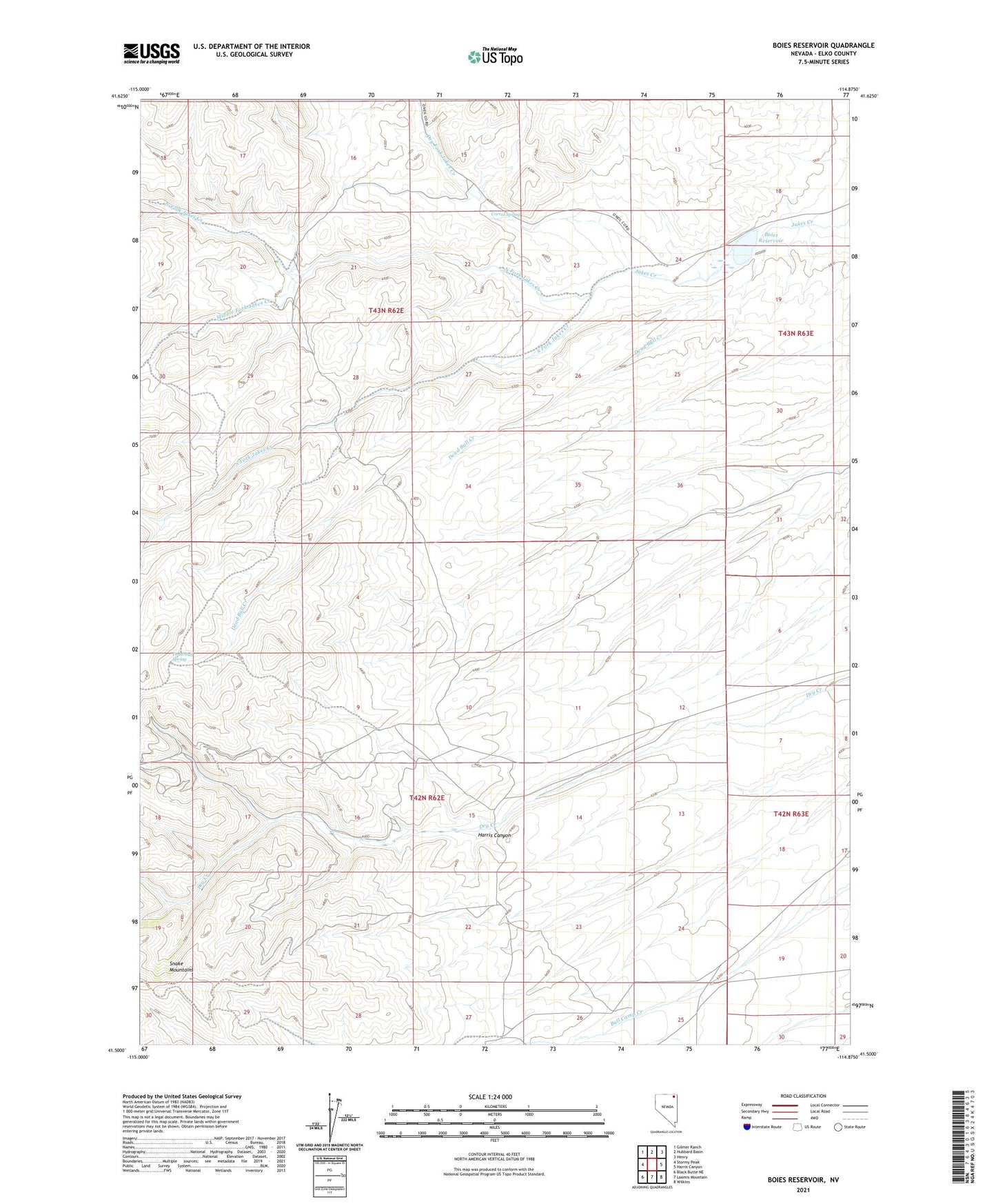 Boies Reservoir Nevada US Topo Map Image