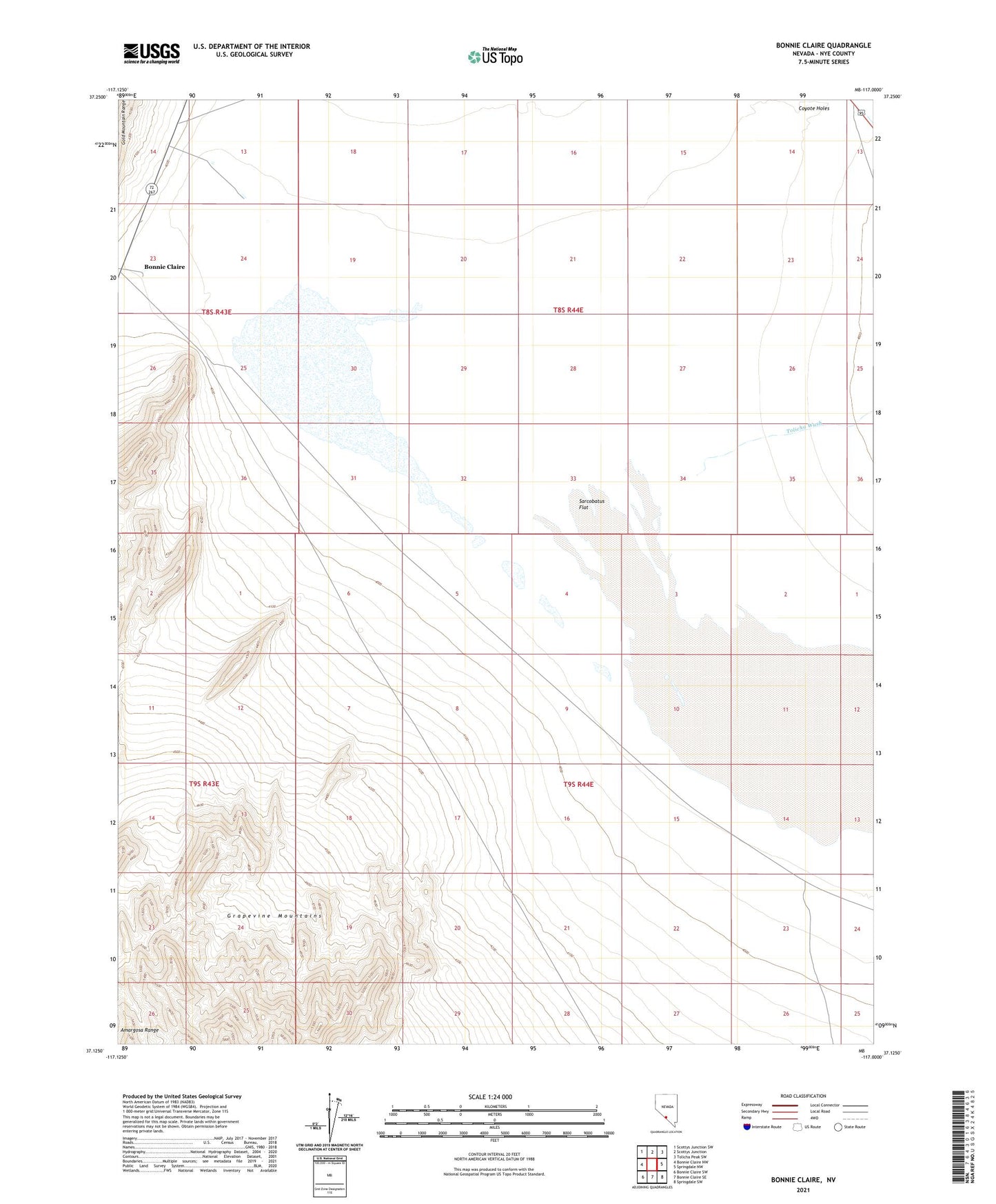Bonnie Claire Nevada US Topo Map Image