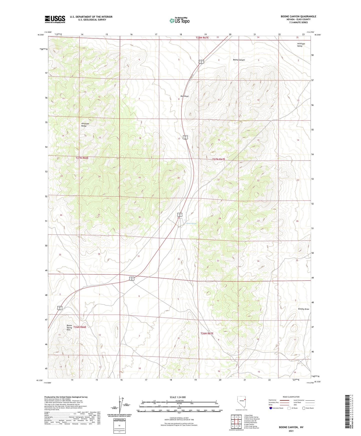 Boone Canyon Nevada US Topo Map Image