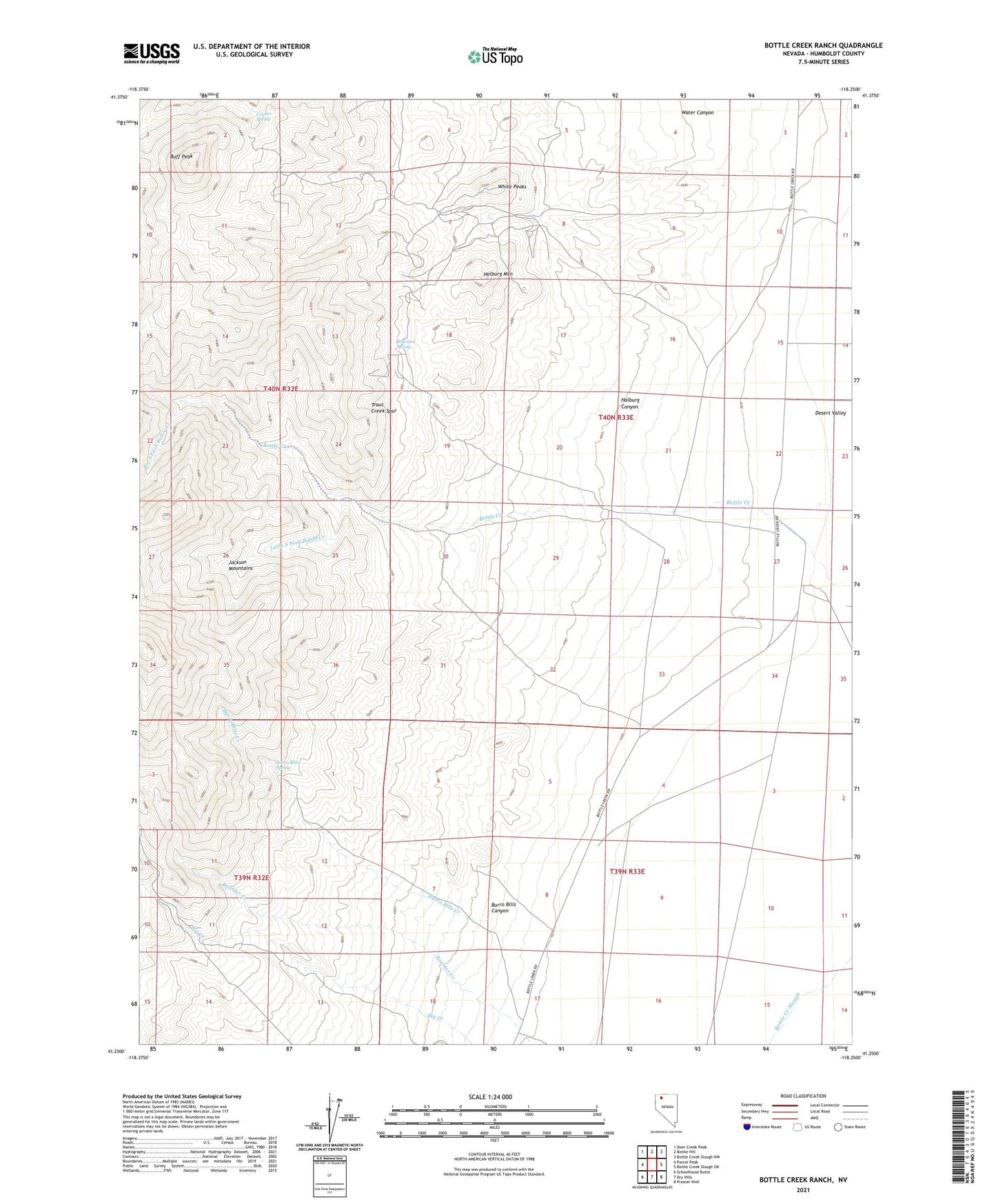 Bottle Creek Ranch Nevada US Topo Map Image