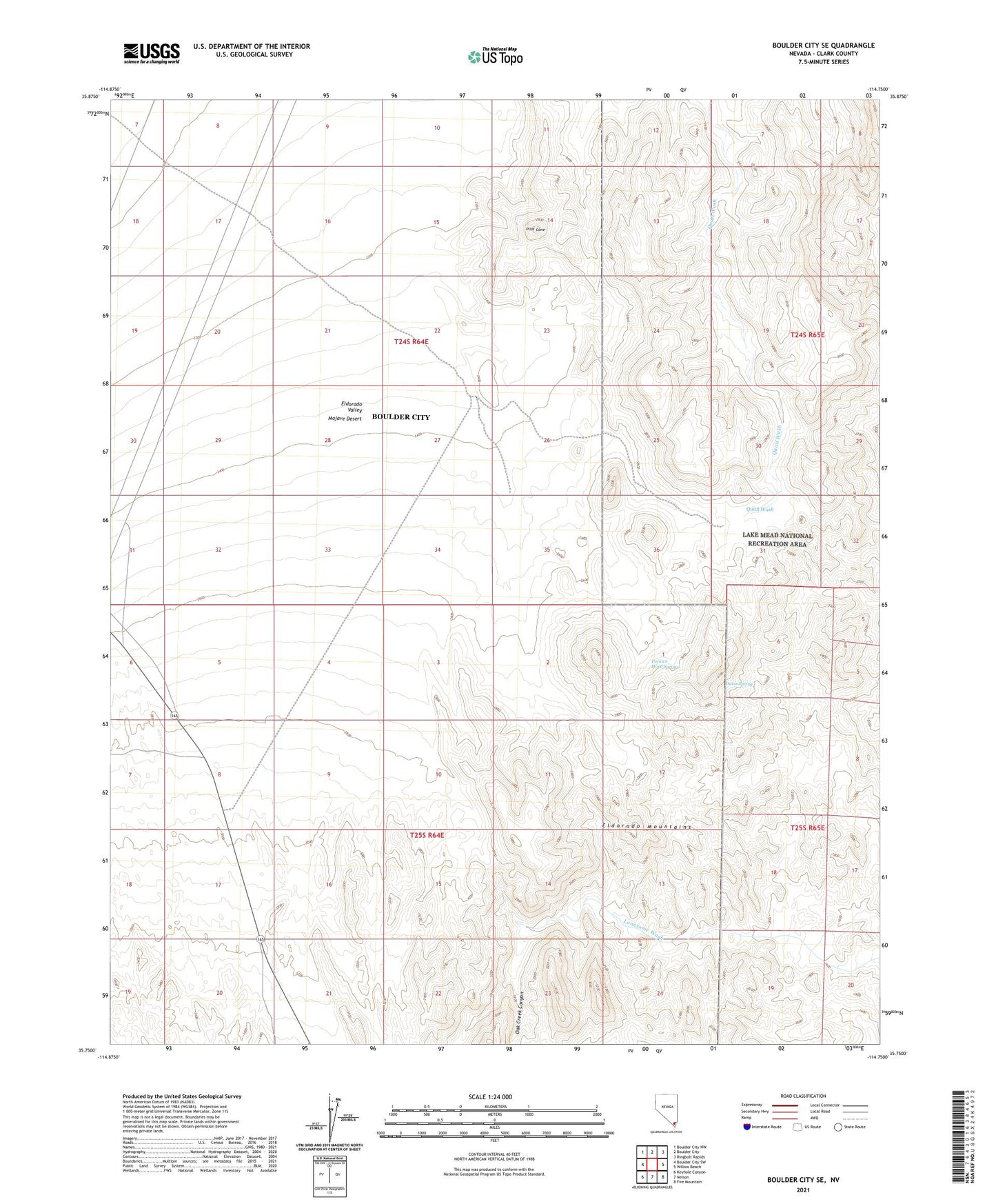 Boulder City SE Nevada US Topo Map Image