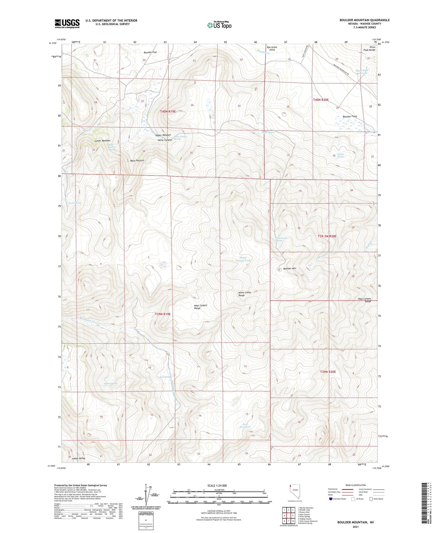 Boulder Mountain Nevada US Topo Map Image