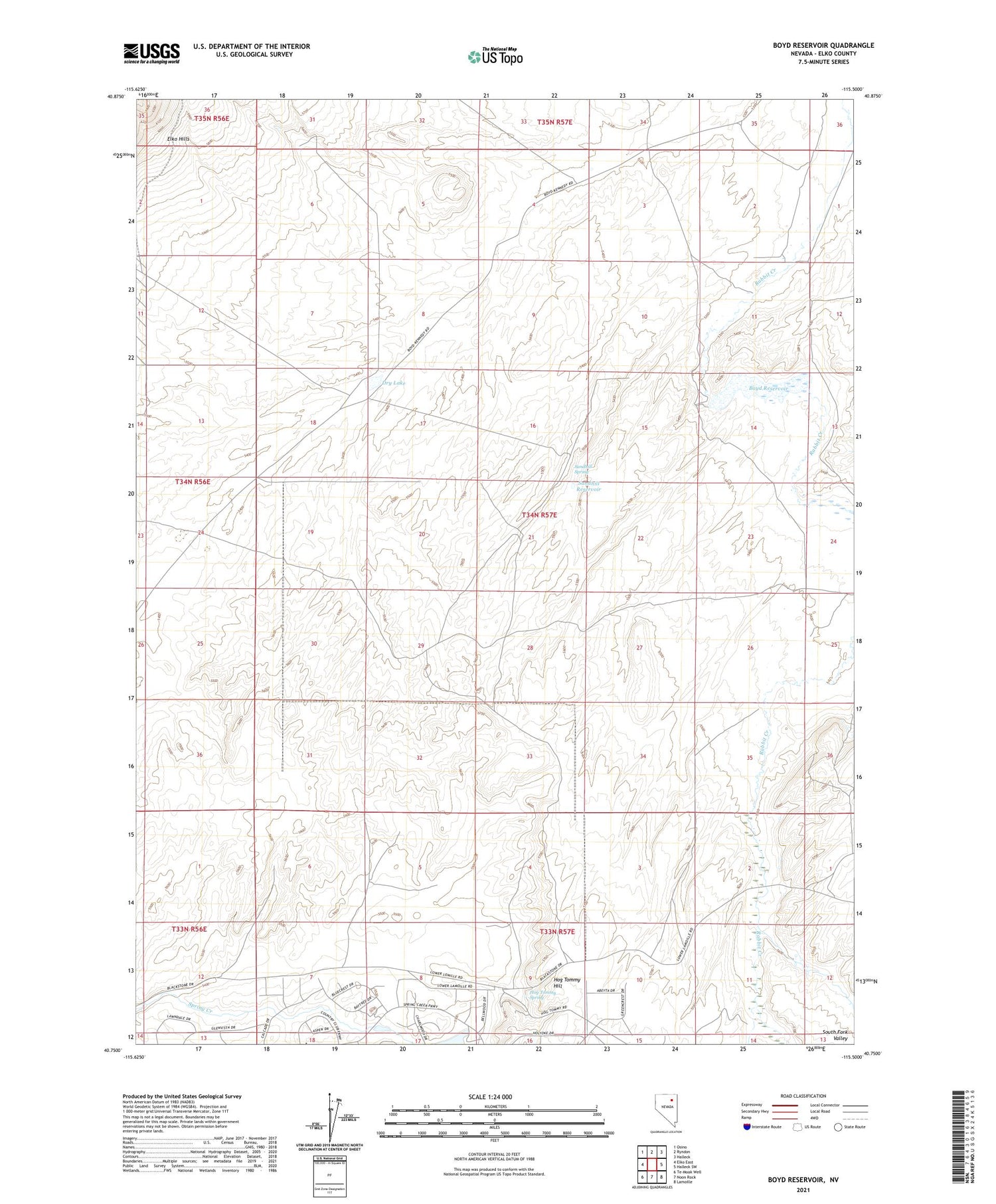 Boyd Reservoir Nevada US Topo Map Image