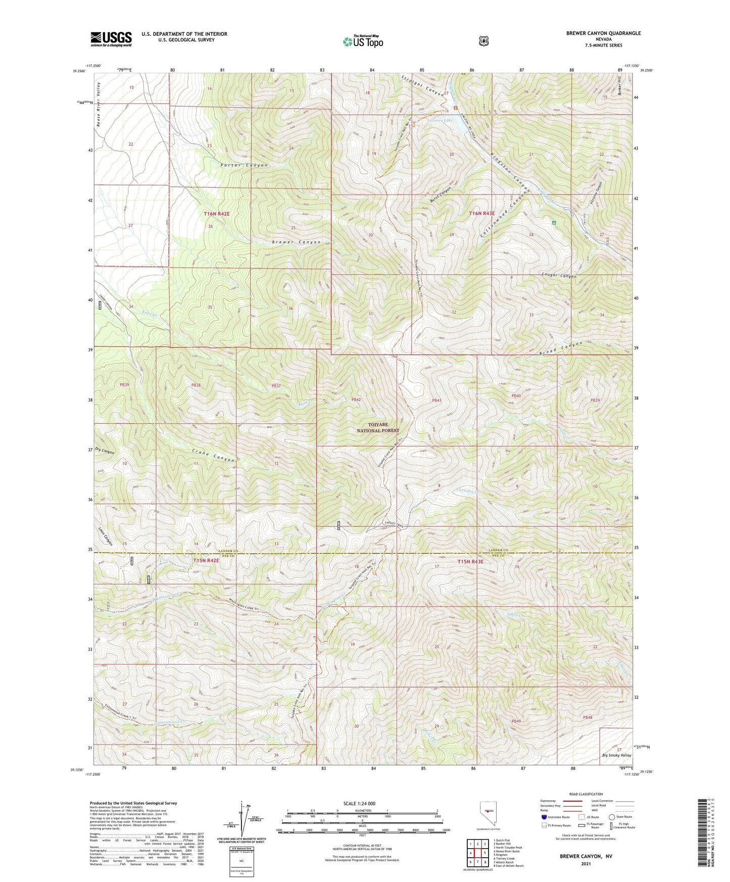 Brewer Canyon Nevada US Topo Map Image