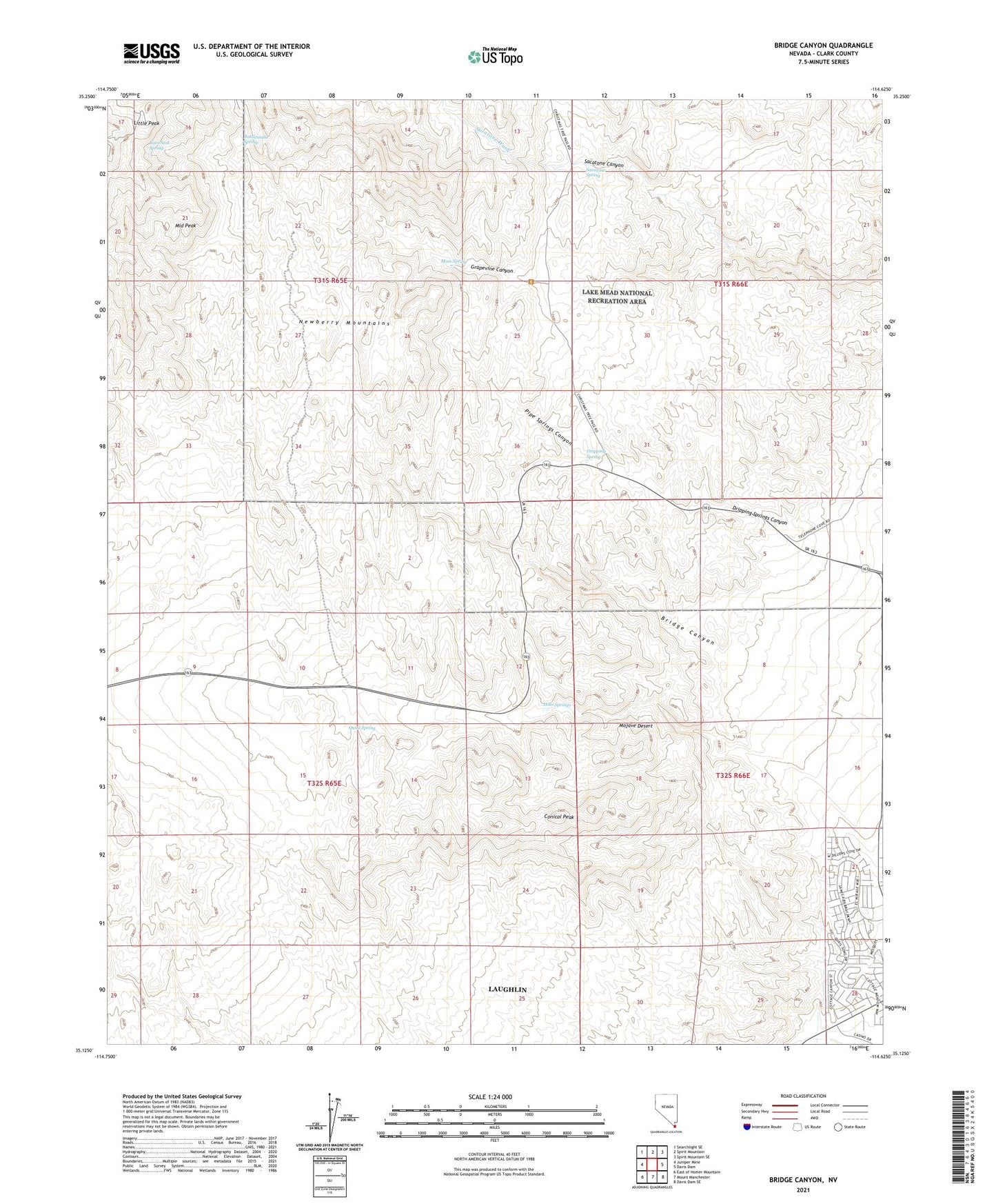 Bridge Canyon Nevada US Topo Map Image