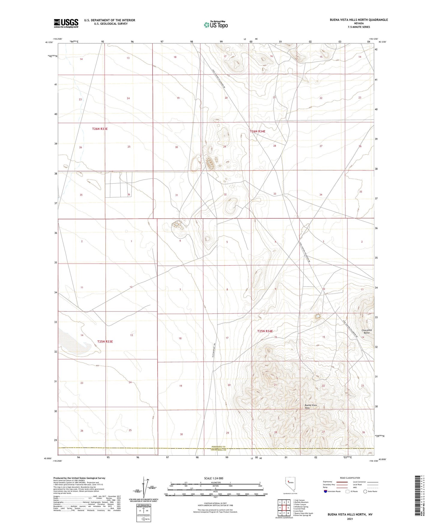 Buena Vista Hills North Nevada US Topo Map Image