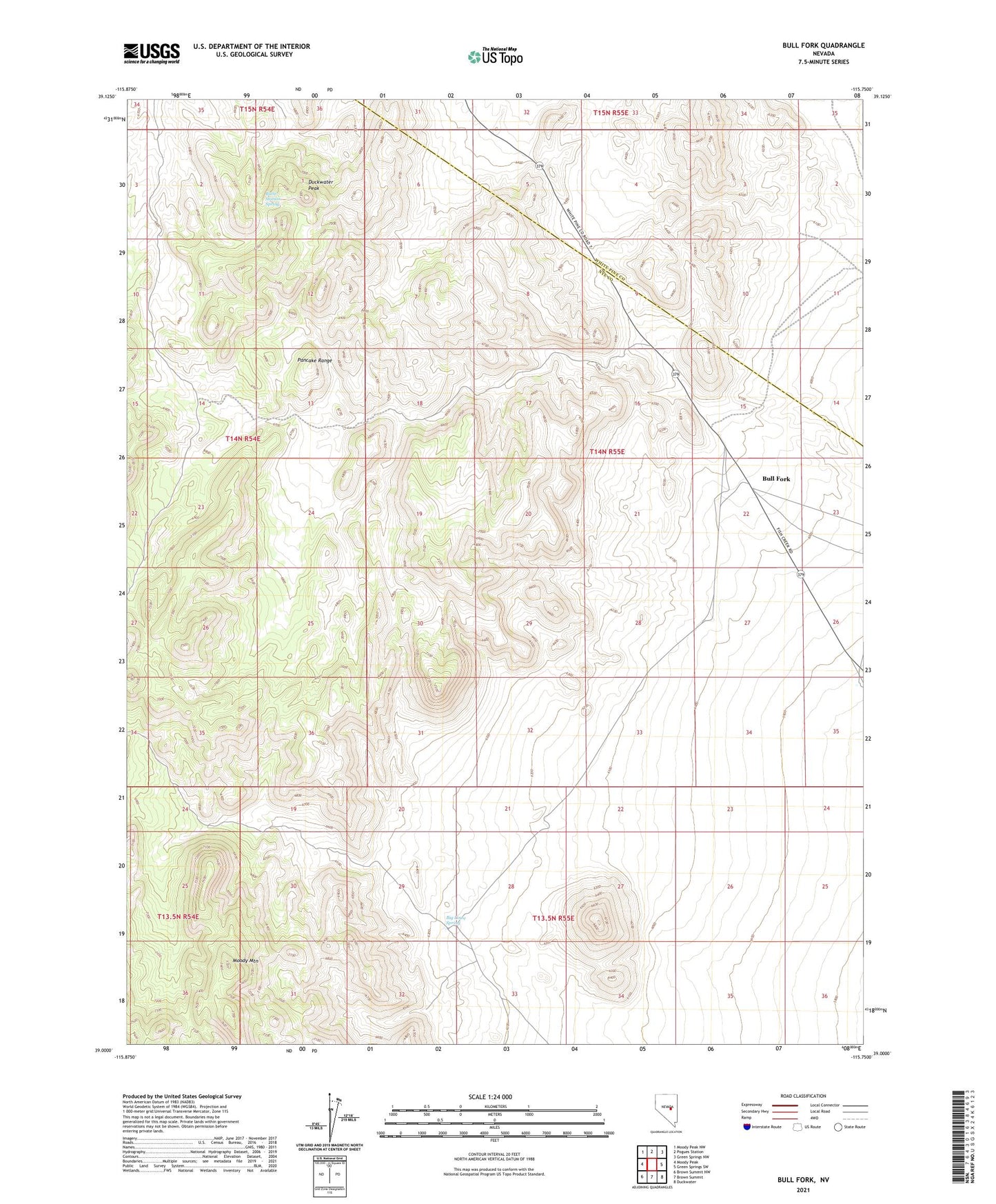 Bull Fork Nevada US Topo Map Image