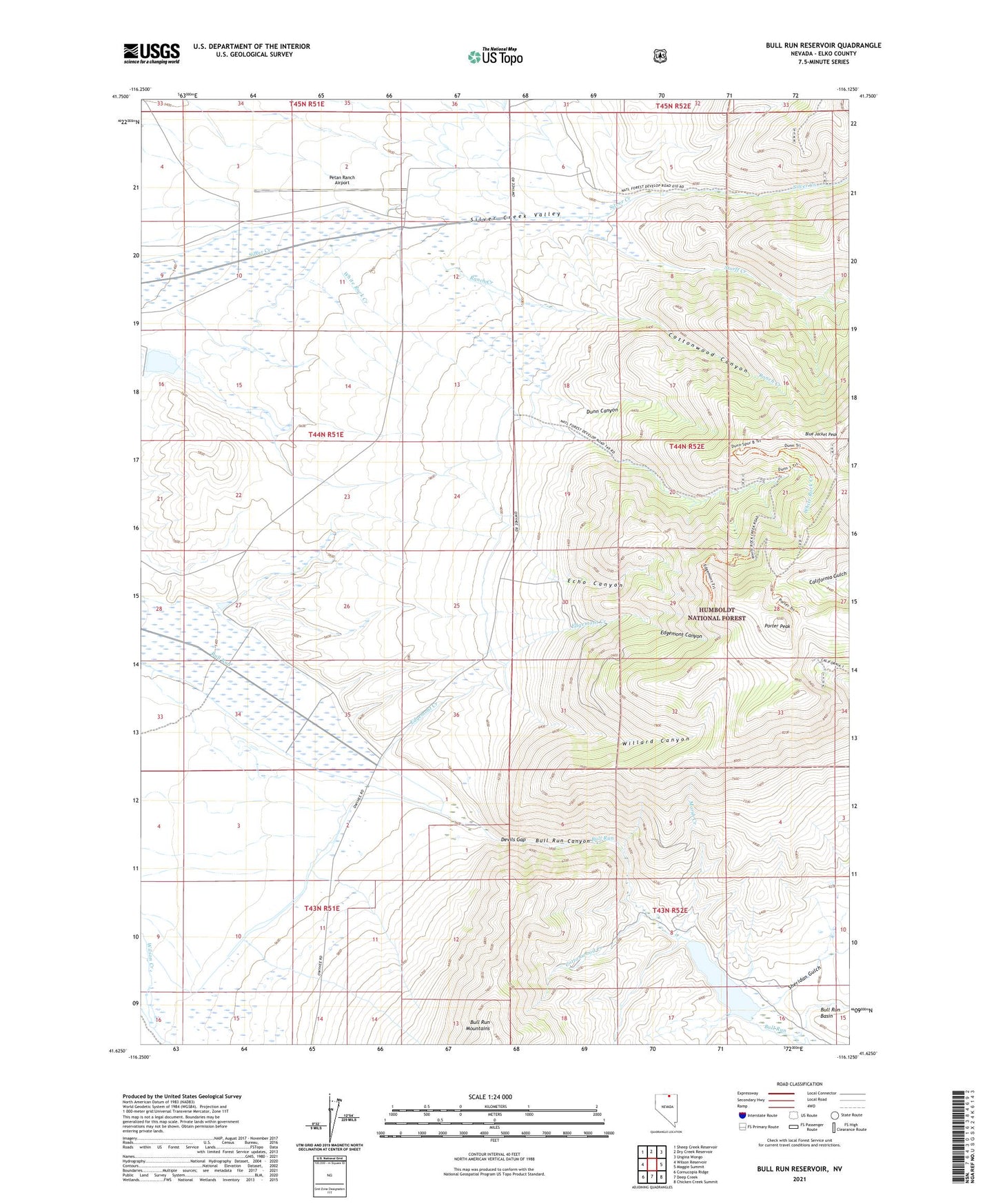 Bull Run Reservoir Nevada US Topo Map Image
