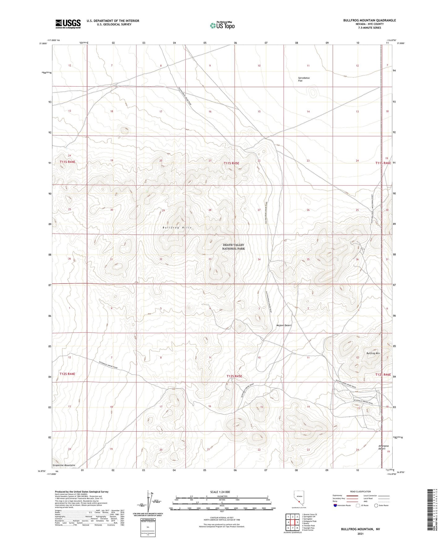 Bullfrog Mountain Nevada US Topo Map Image
