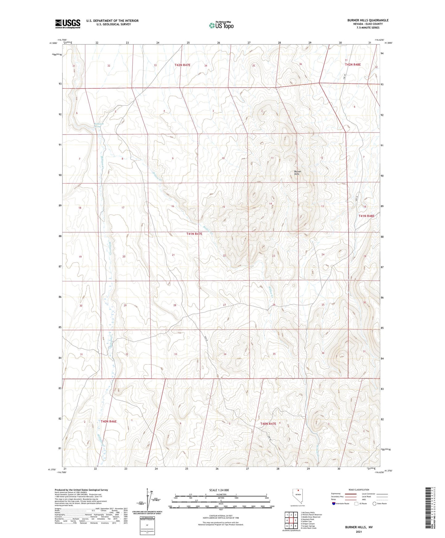 Burner Hills Nevada US Topo Map Image