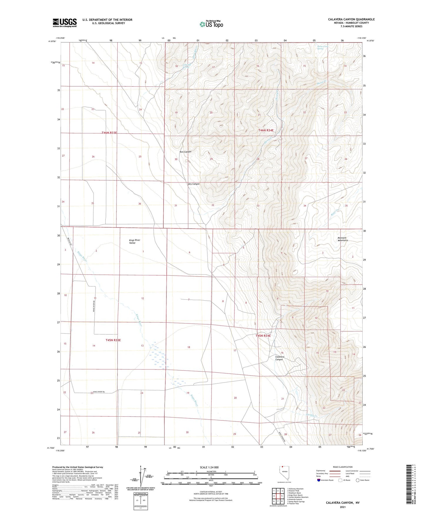 Calavera Canyon Nevada US Topo Map Image