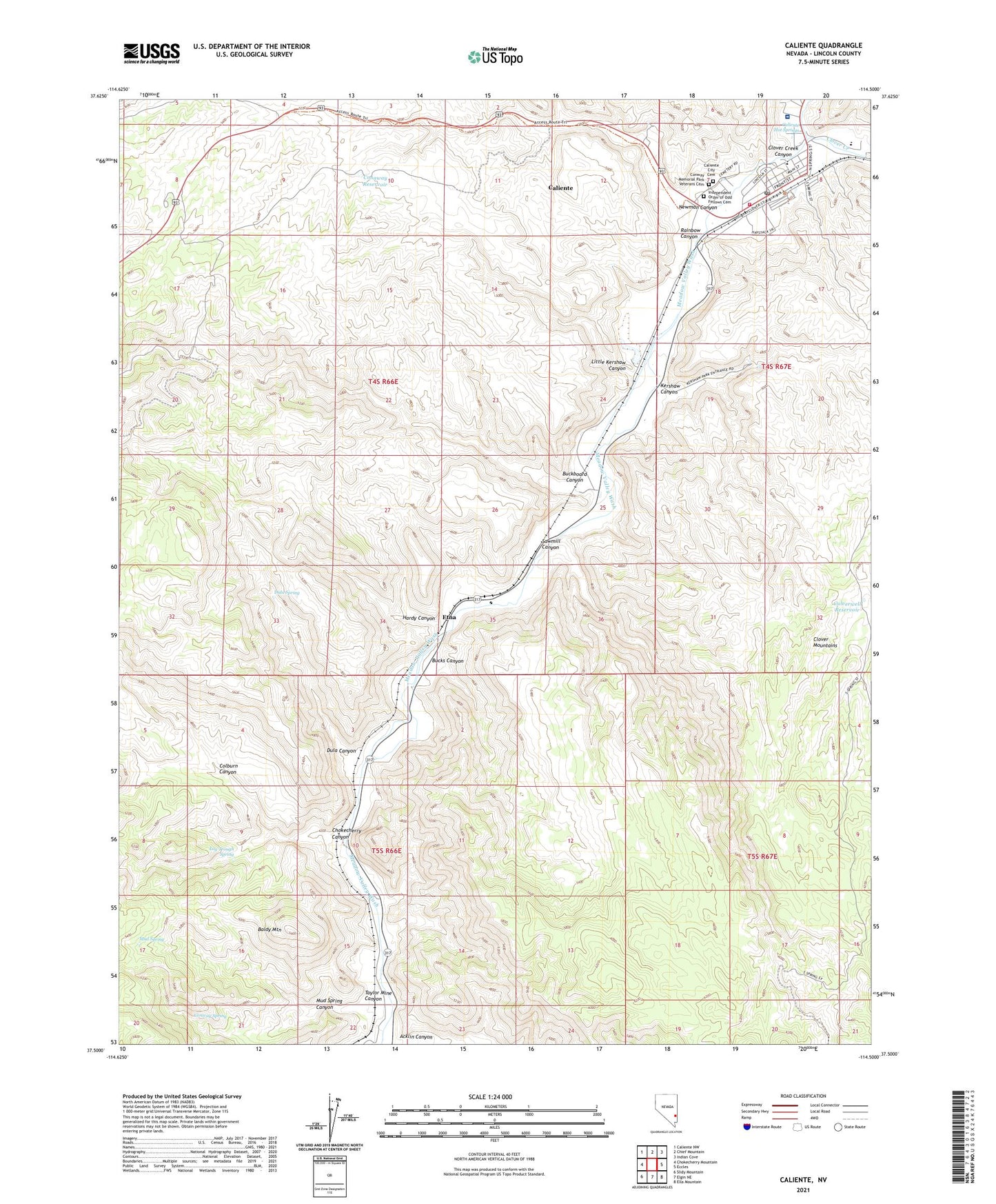 Caliente Nevada US Topo Map Image