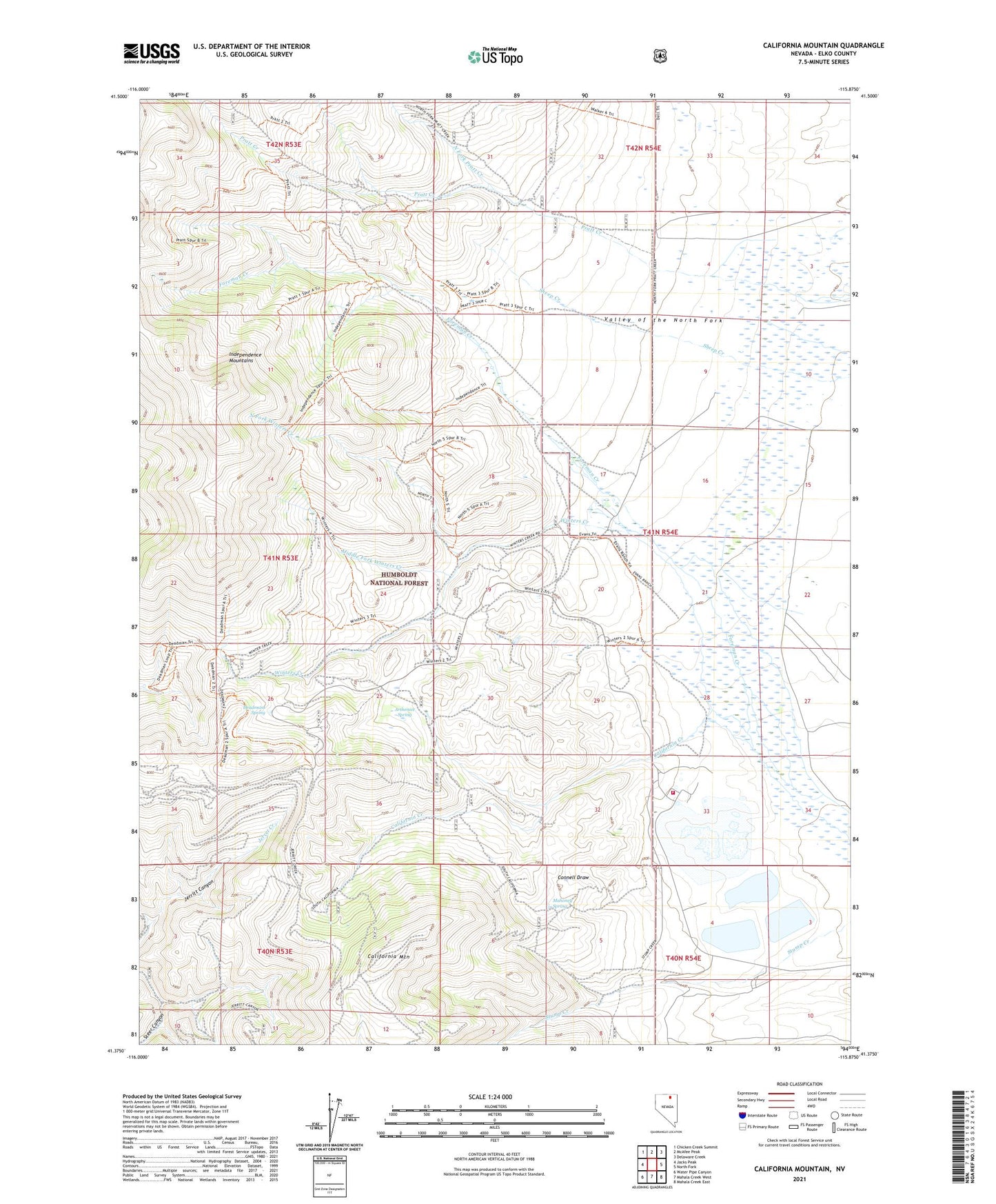 California Mountain Nevada US Topo Map Image