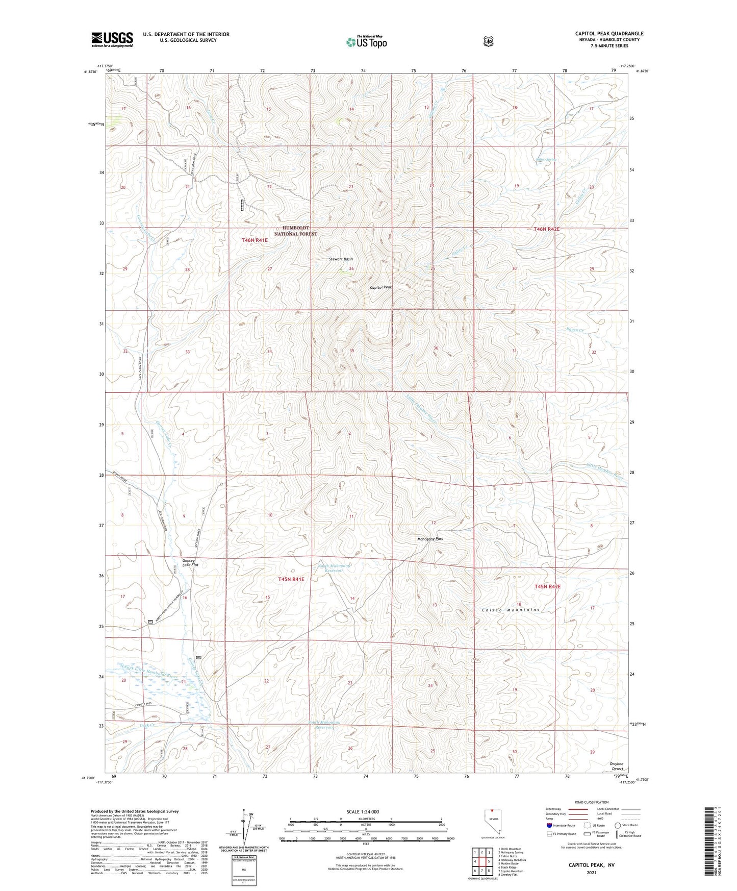 Capitol Peak Nevada US Topo Map Image