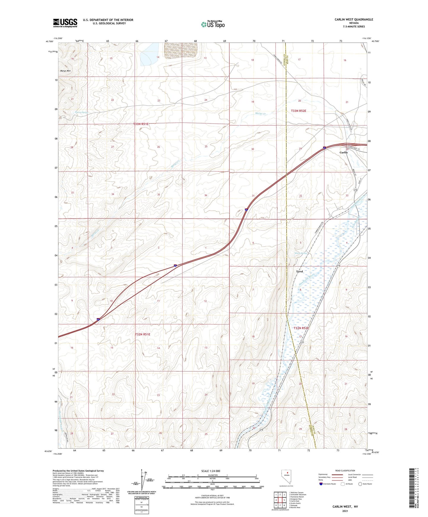 Carlin West Nevada US Topo Map Image