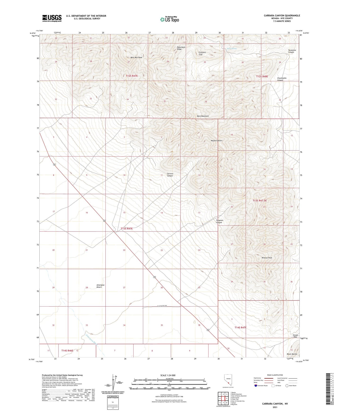 Carrara Canyon Nevada US Topo Map Image