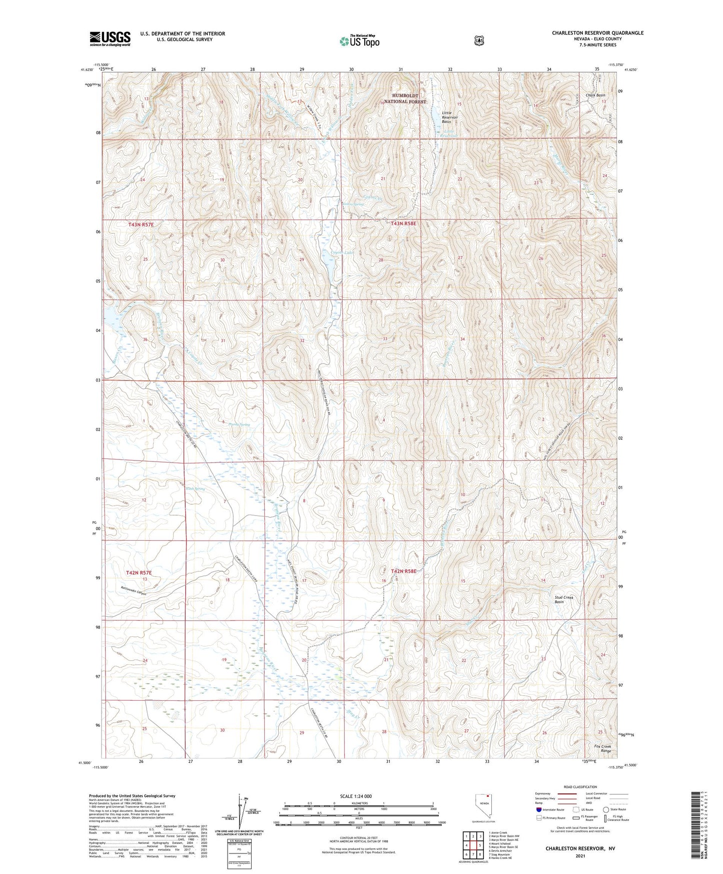 Charleston Reservoir Nevada US Topo Map Image