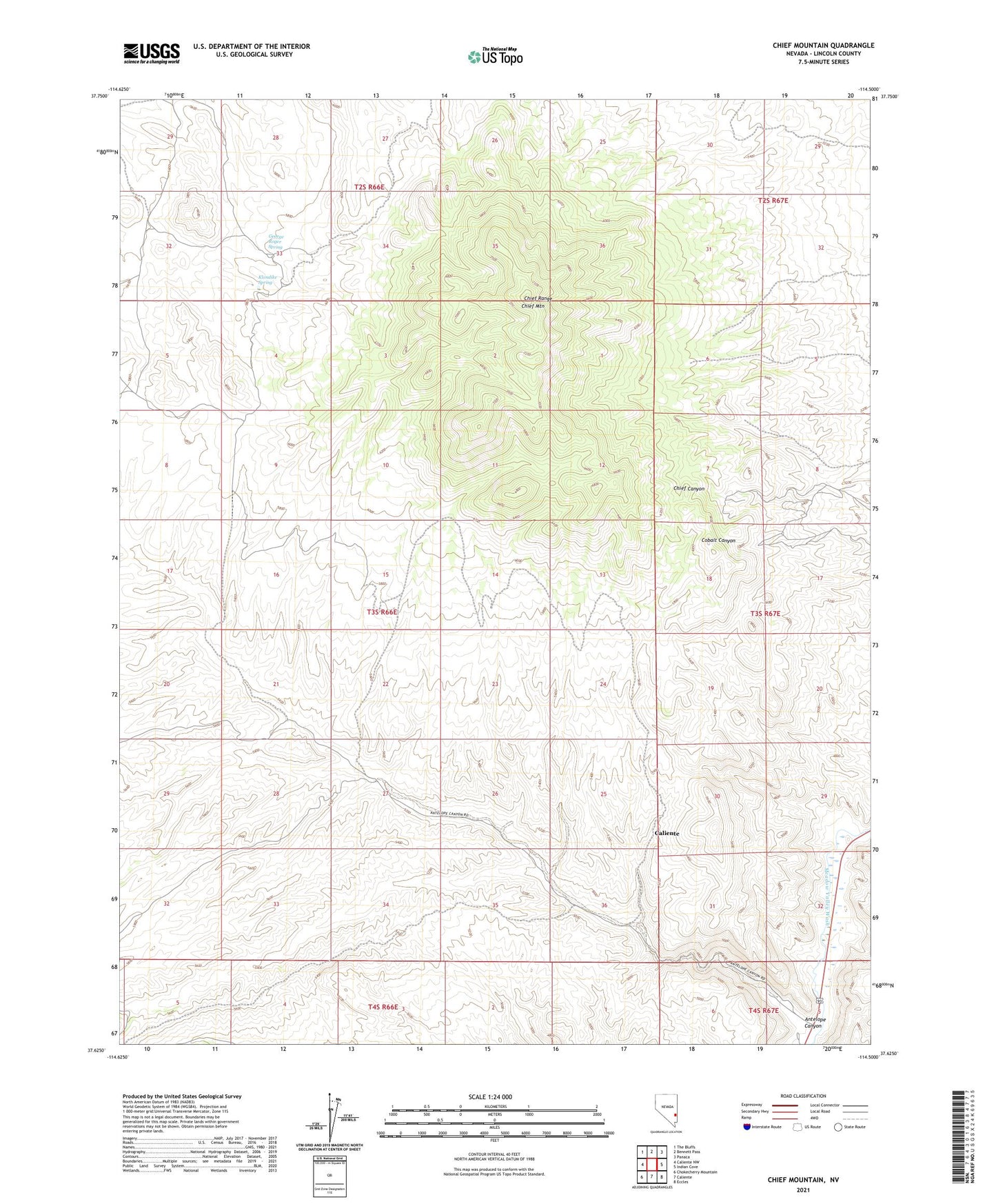 Chief Mountain Nevada US Topo Map Image
