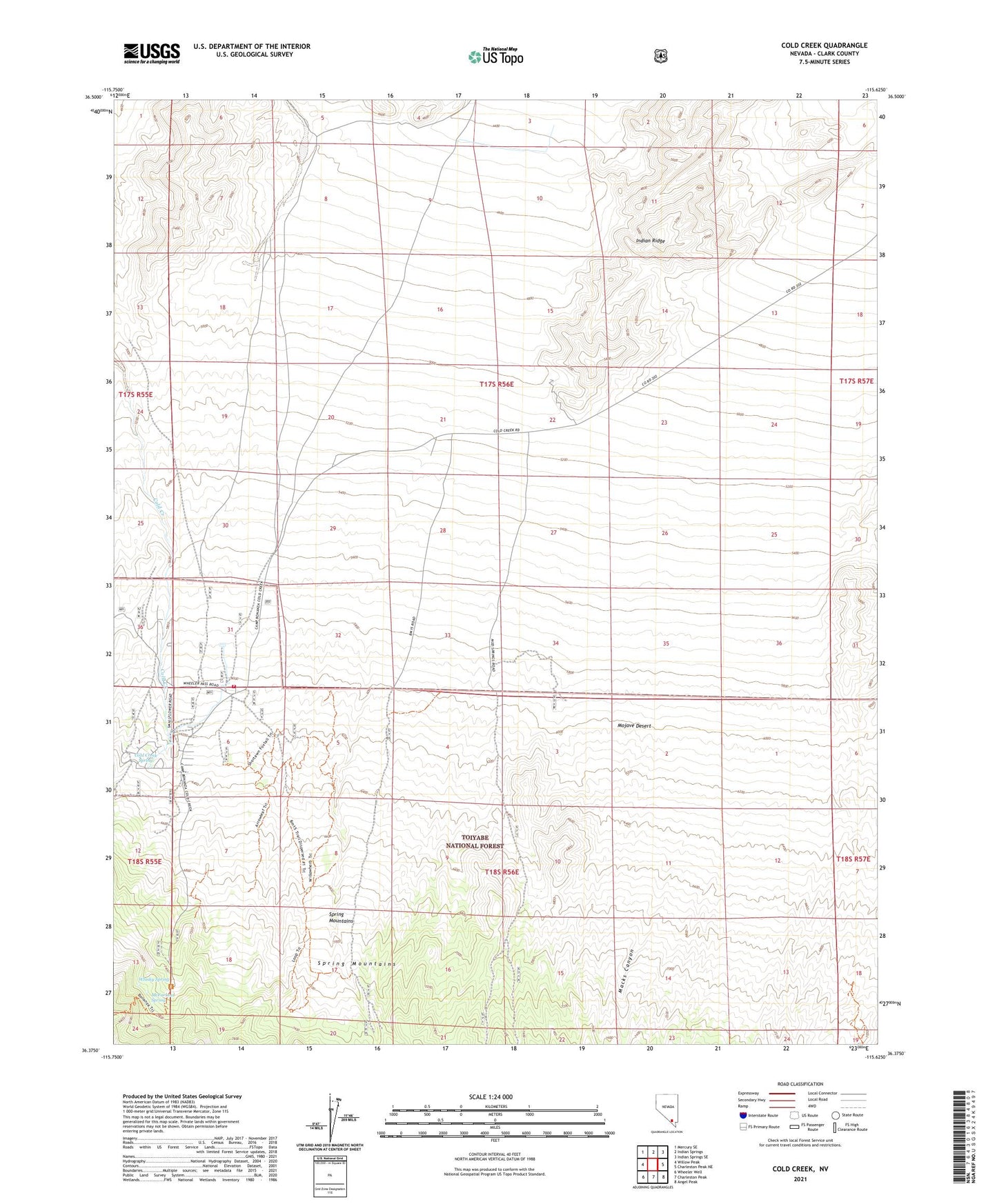 Cold Creek Nevada US Topo Map Image
