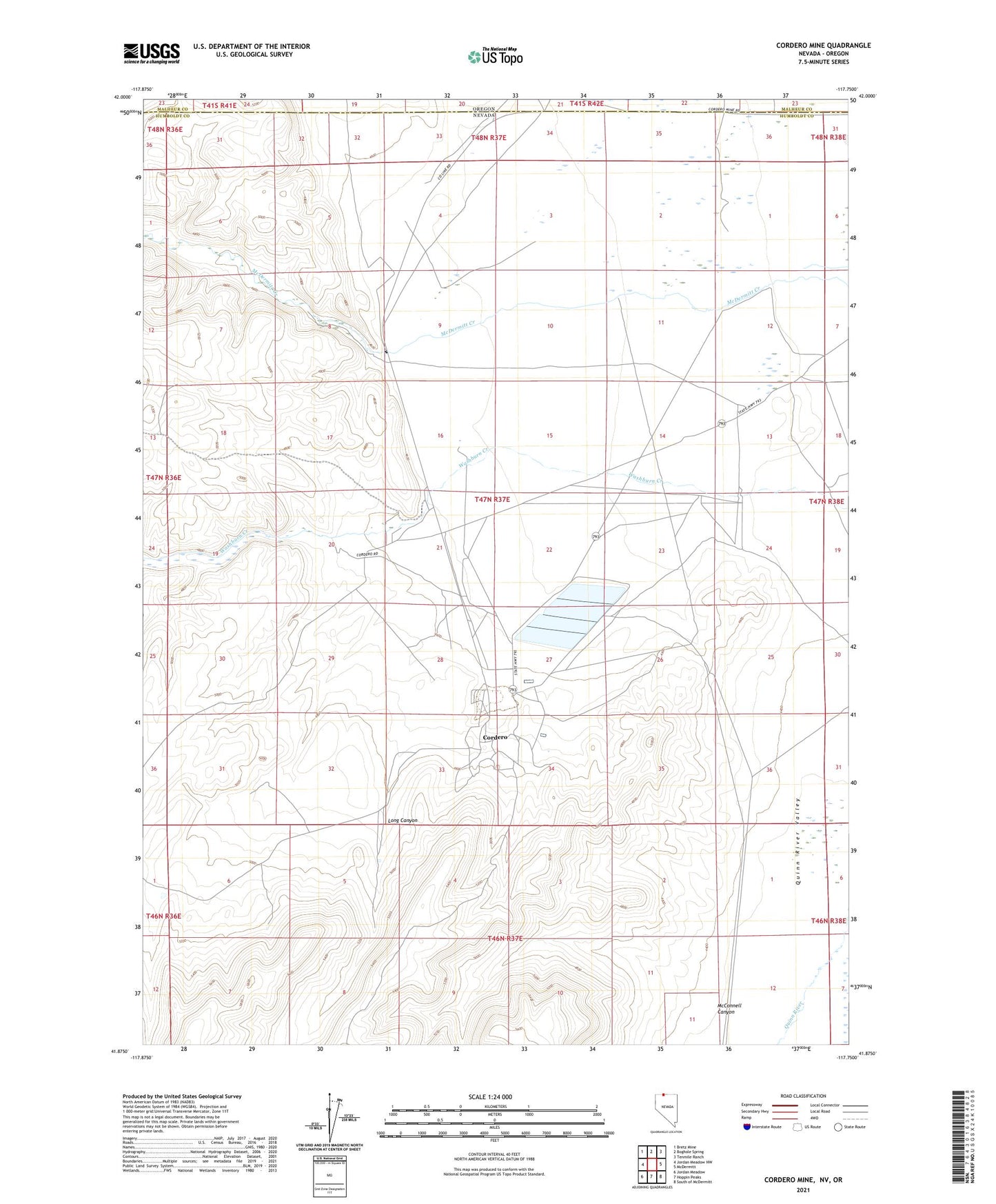 Cordero Mine Nevada US Topo Map Image