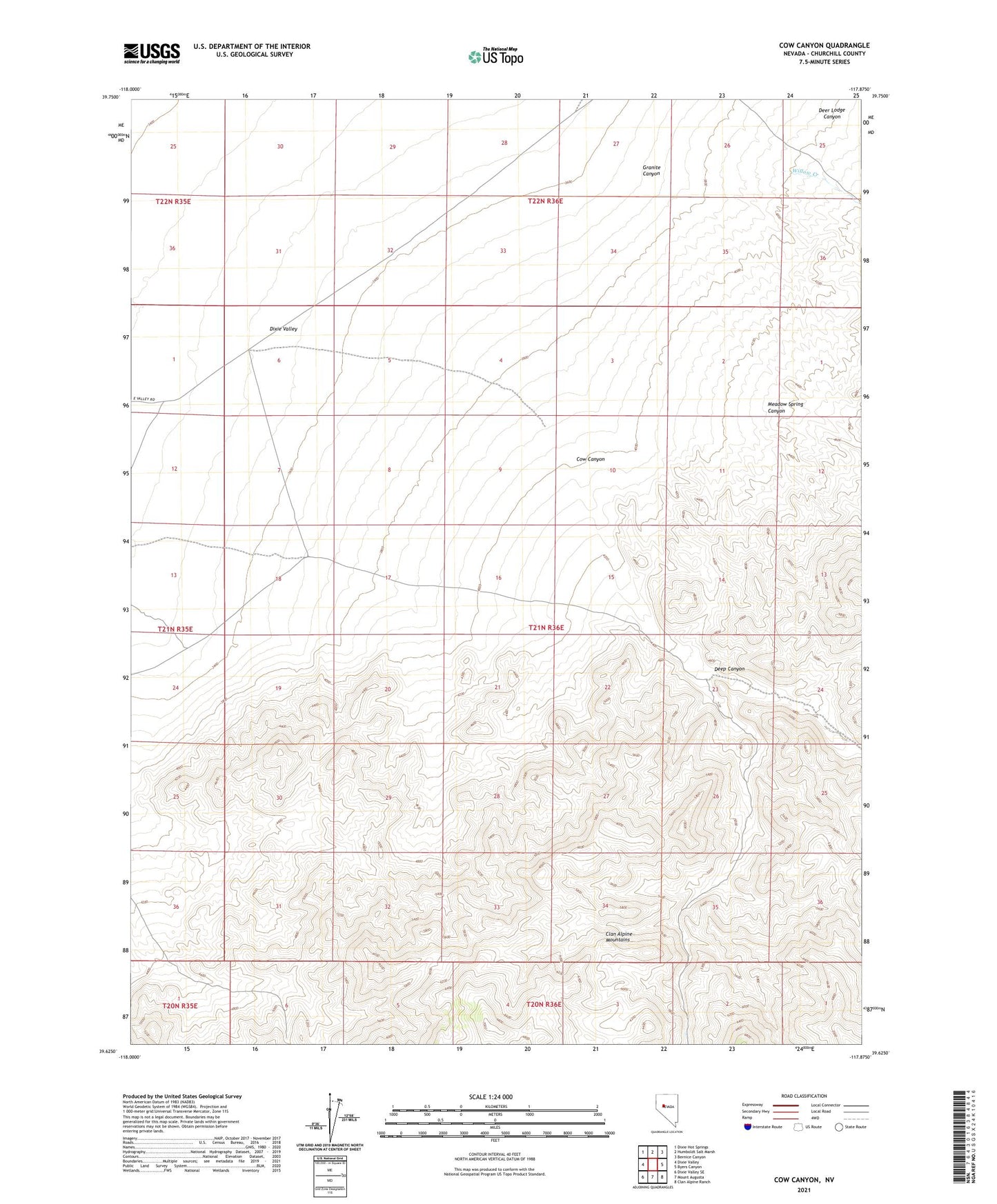 Cow Canyon Nevada US Topo Map Image