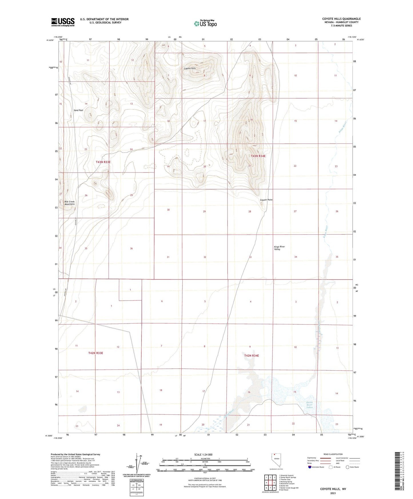 Coyote Hills Nevada US Topo Map Image