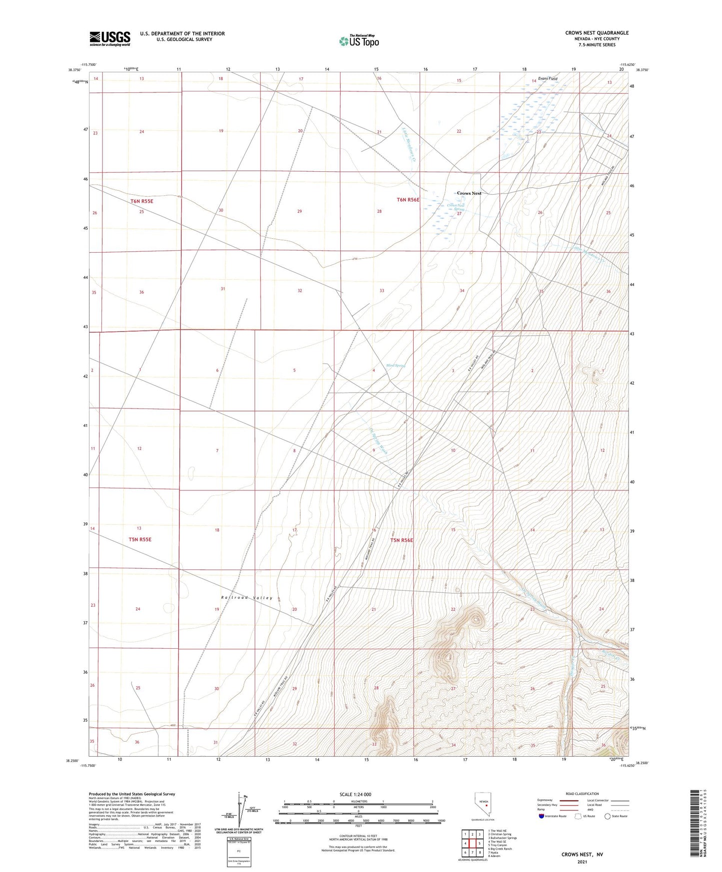 Crows Nest Nevada US Topo Map Image