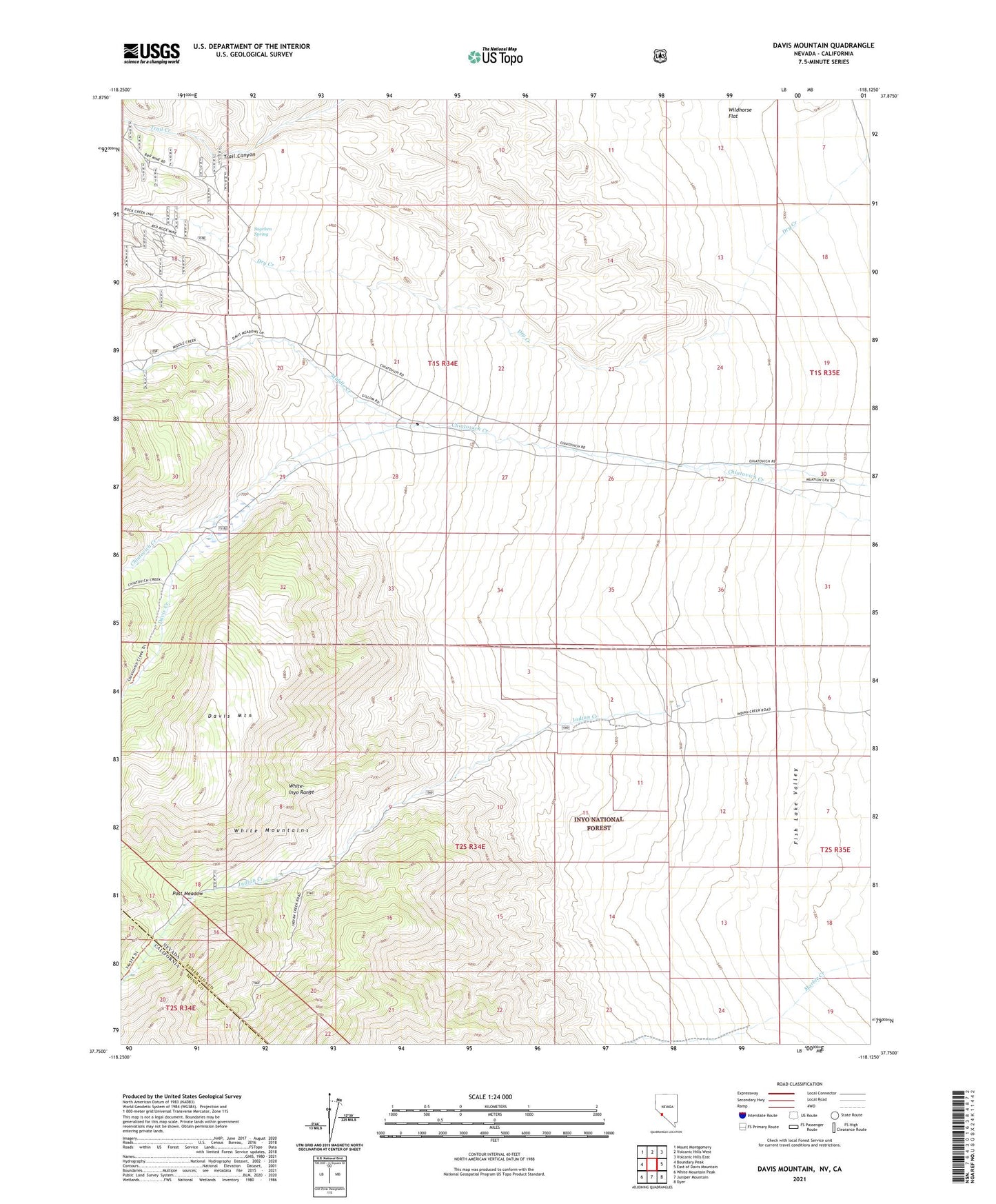 Davis Mountain Nevada US Topo Map Image