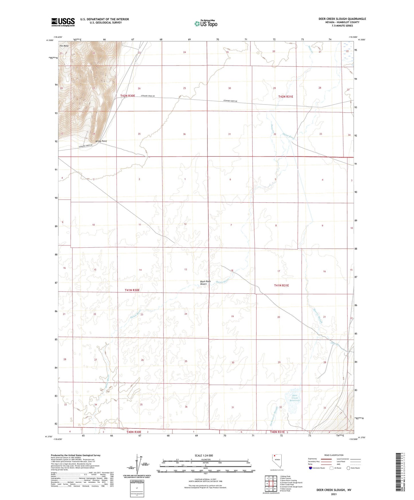 Deer Creek Slough Nevada US Topo Map Image