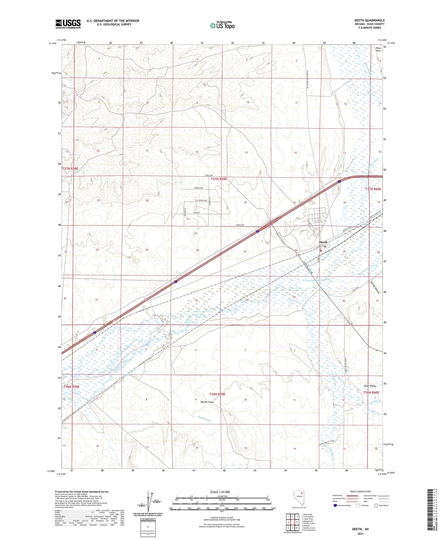 Deeth Nevada US Topo Map Image