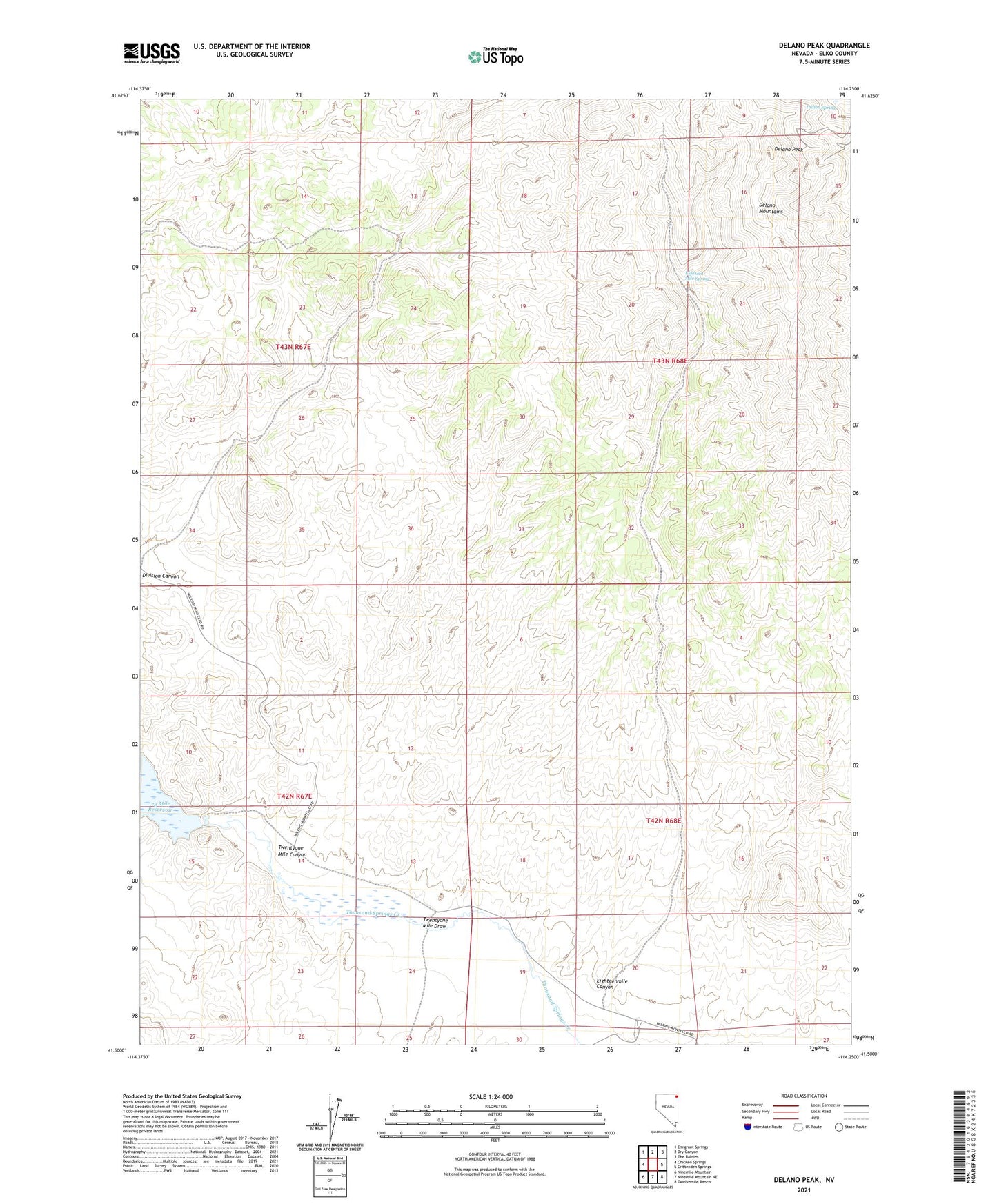 Delano Peak Nevada US Topo Map Image