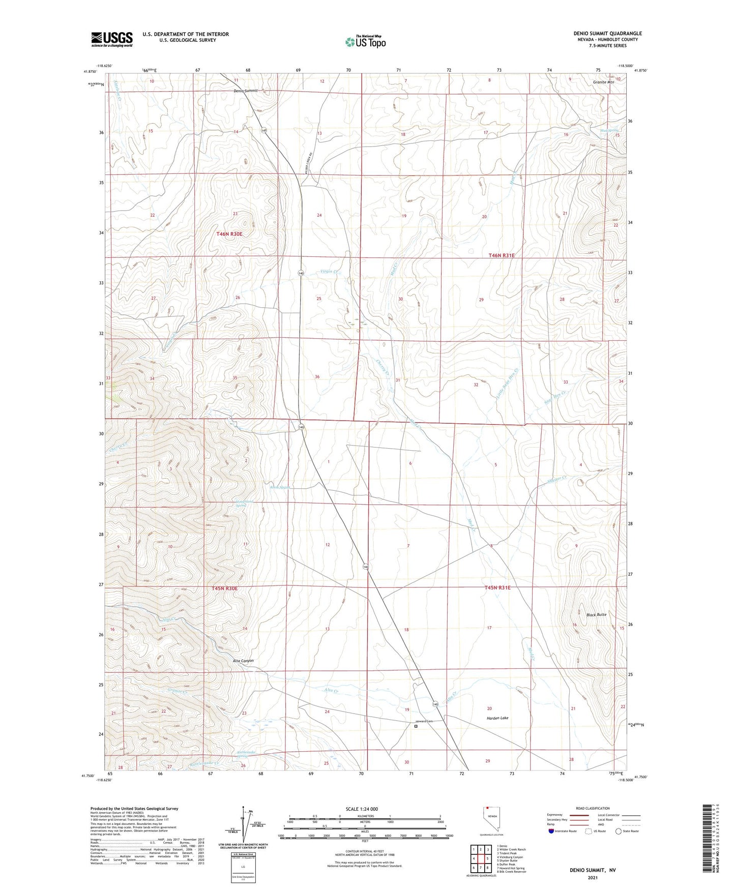 Denio Summit Nevada US Topo Map Image