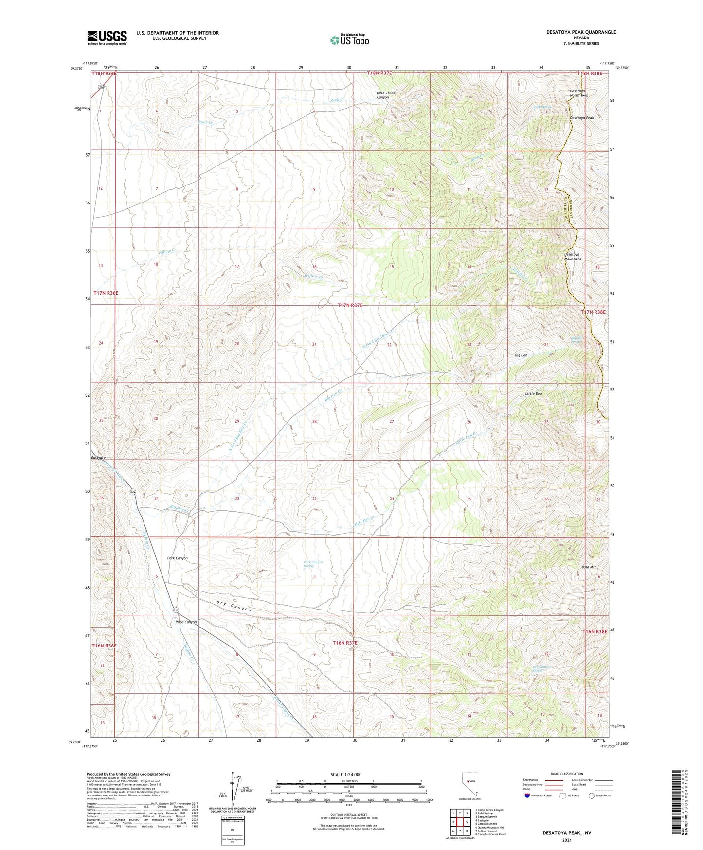 Desatoya Peak Nevada US Topo Map Image