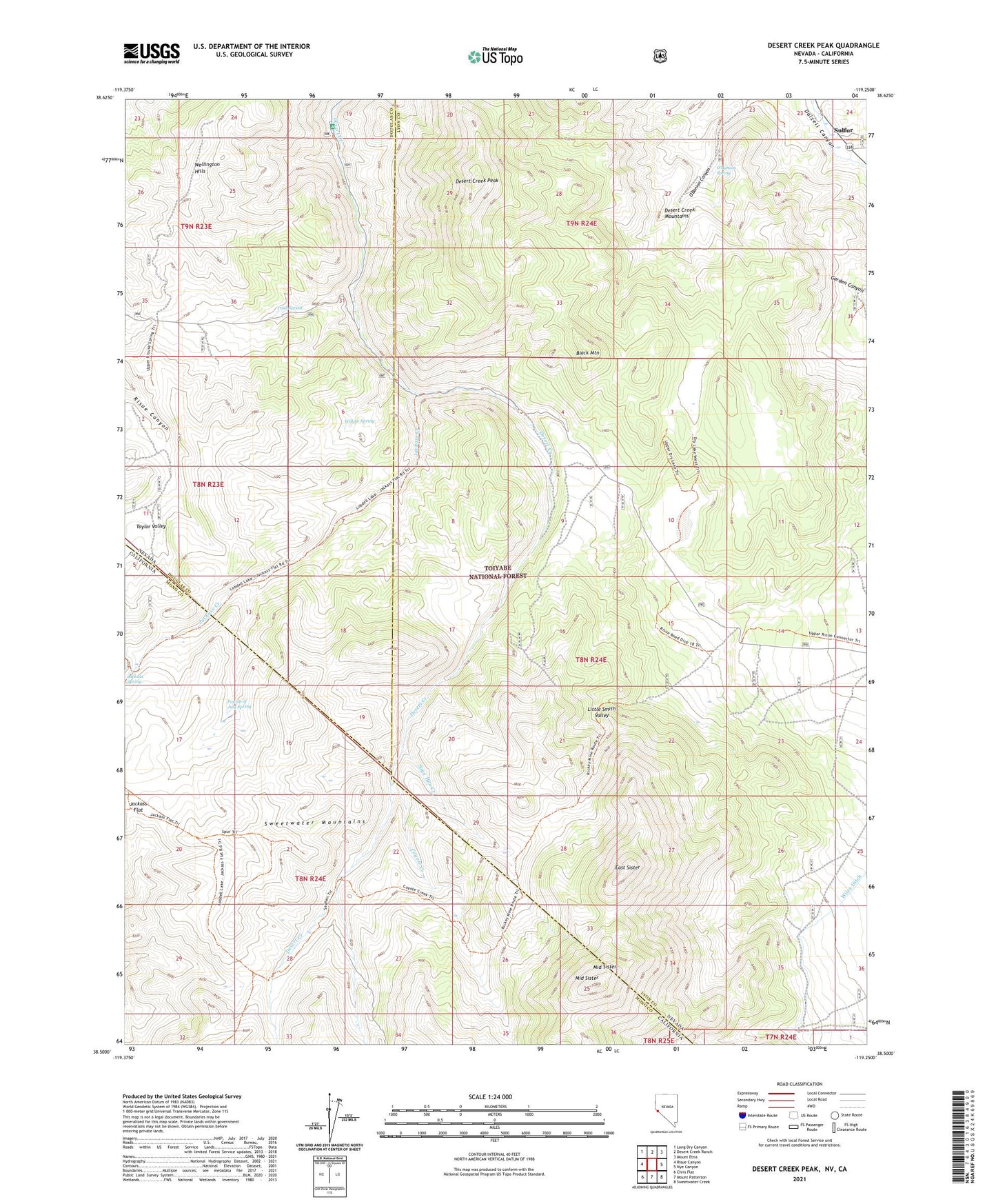 Desert Creek Peak Nevada US Topo Map Image