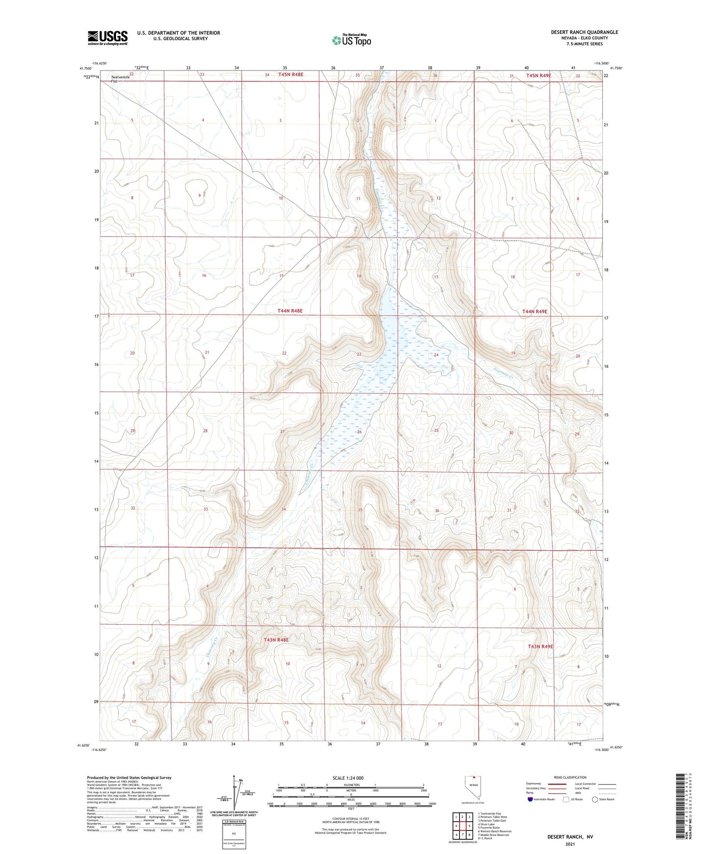 Desert Ranch Nevada US Topo Map Image