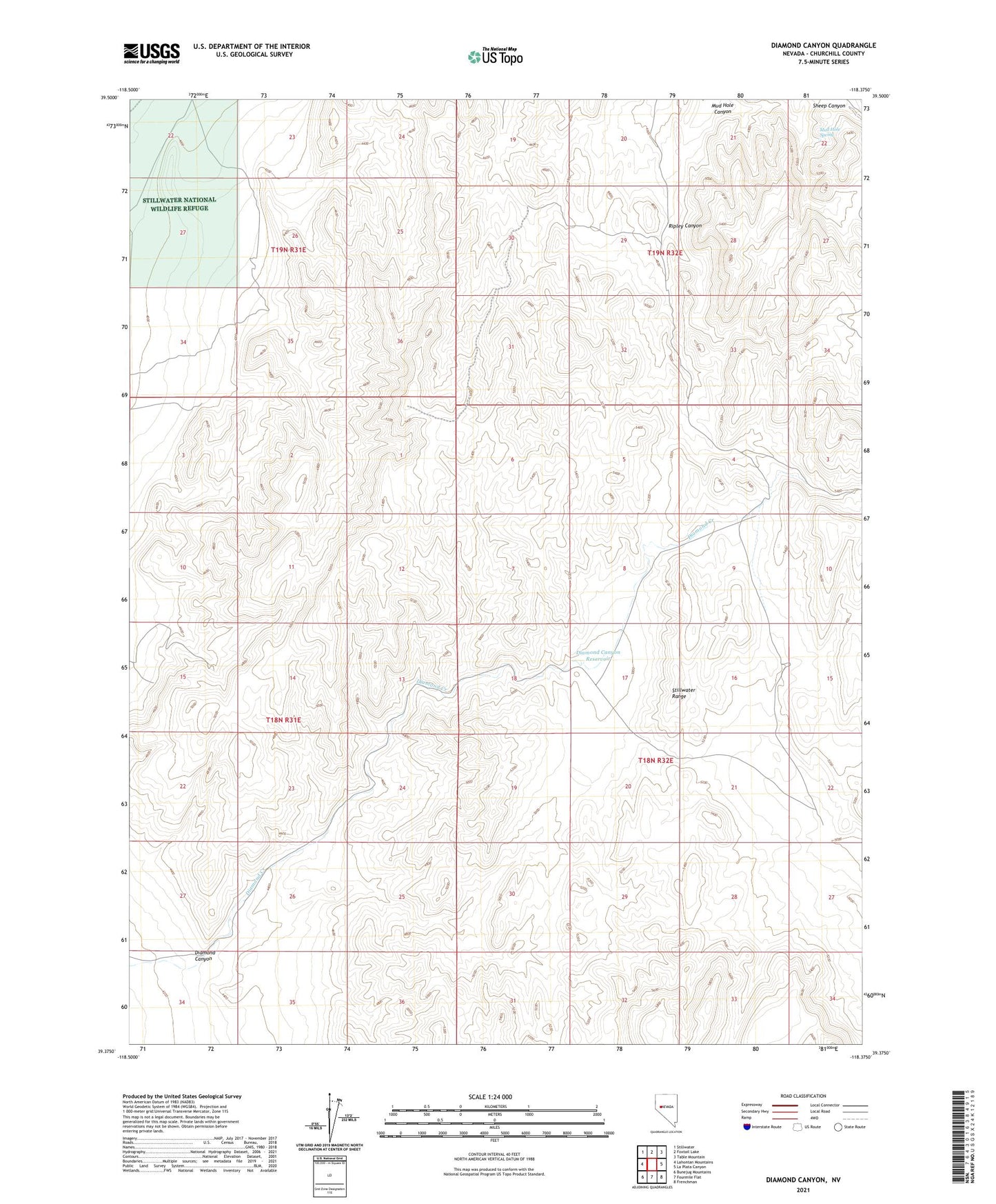 Diamond Canyon Nevada US Topo Map Image