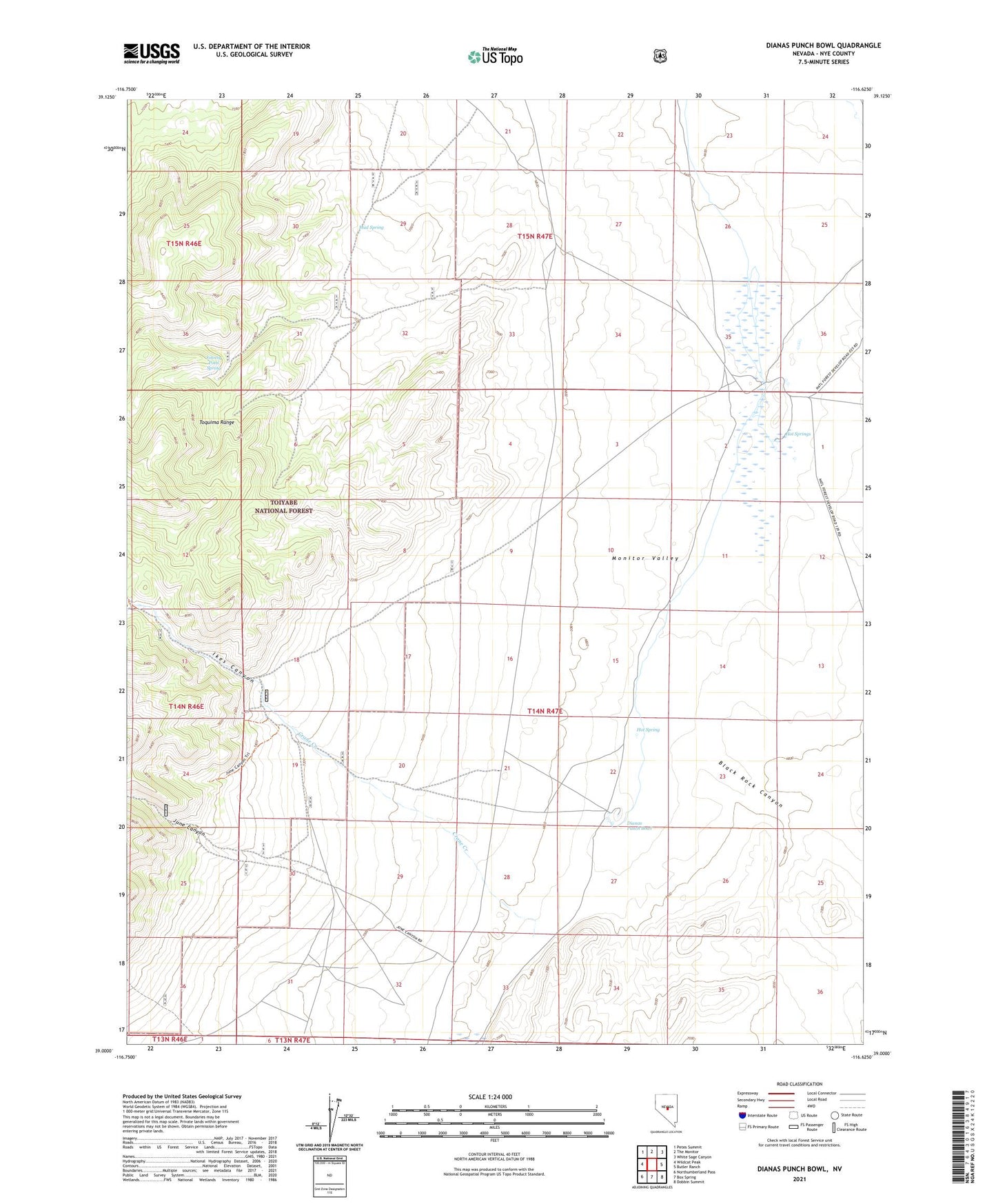Dianas Punch Bowl Nevada US Topo Map Image