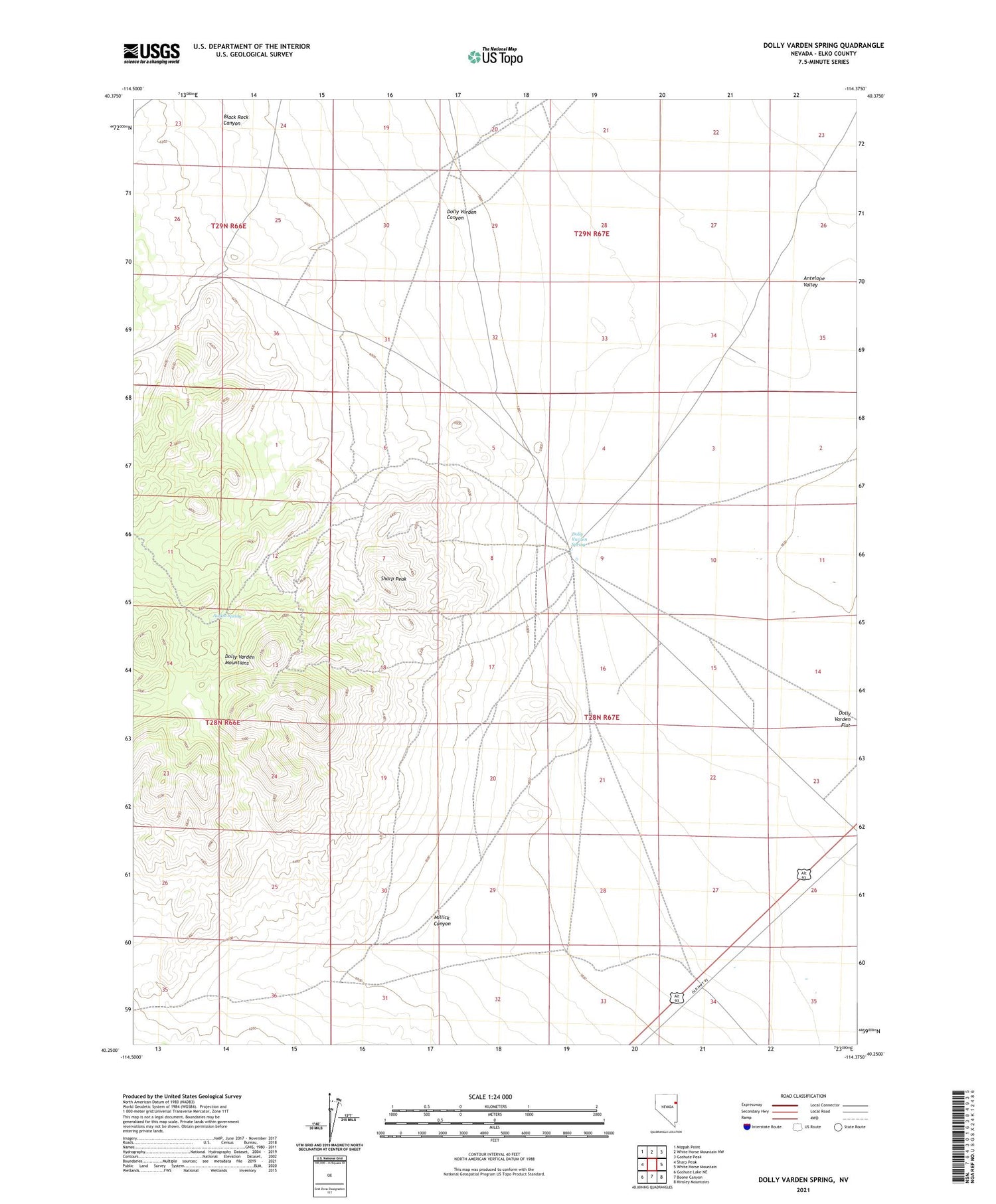 Dolly Varden Spring Nevada US Topo Map Image