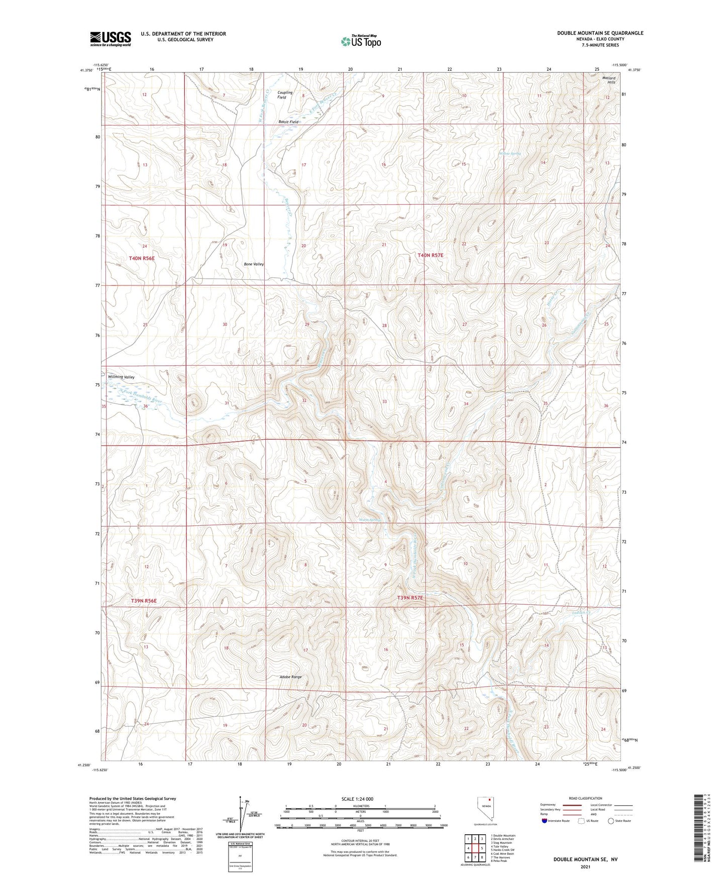 Double Mountain SE Nevada US Topo Map Image