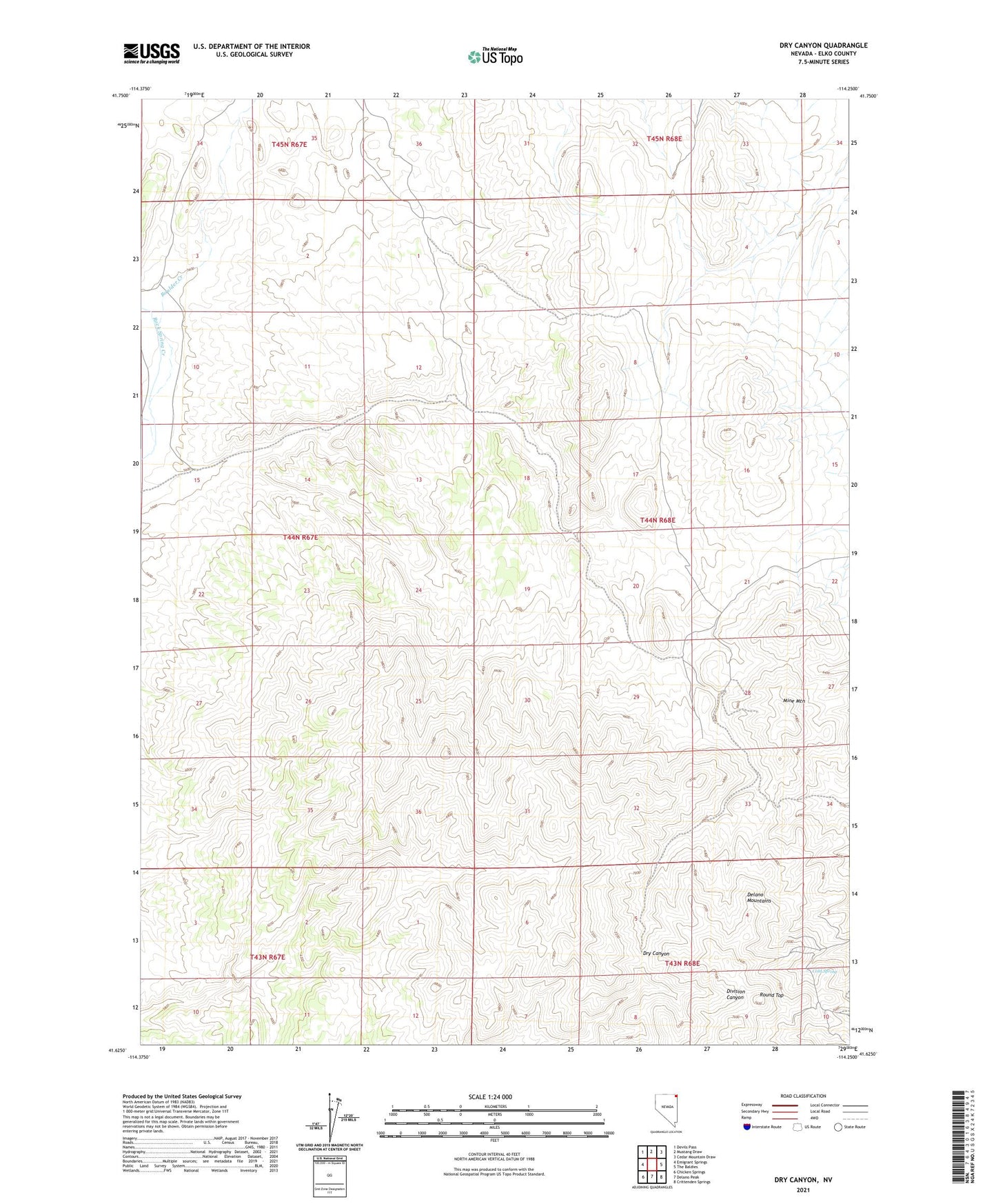 Dry Canyon Nevada US Topo Map Image