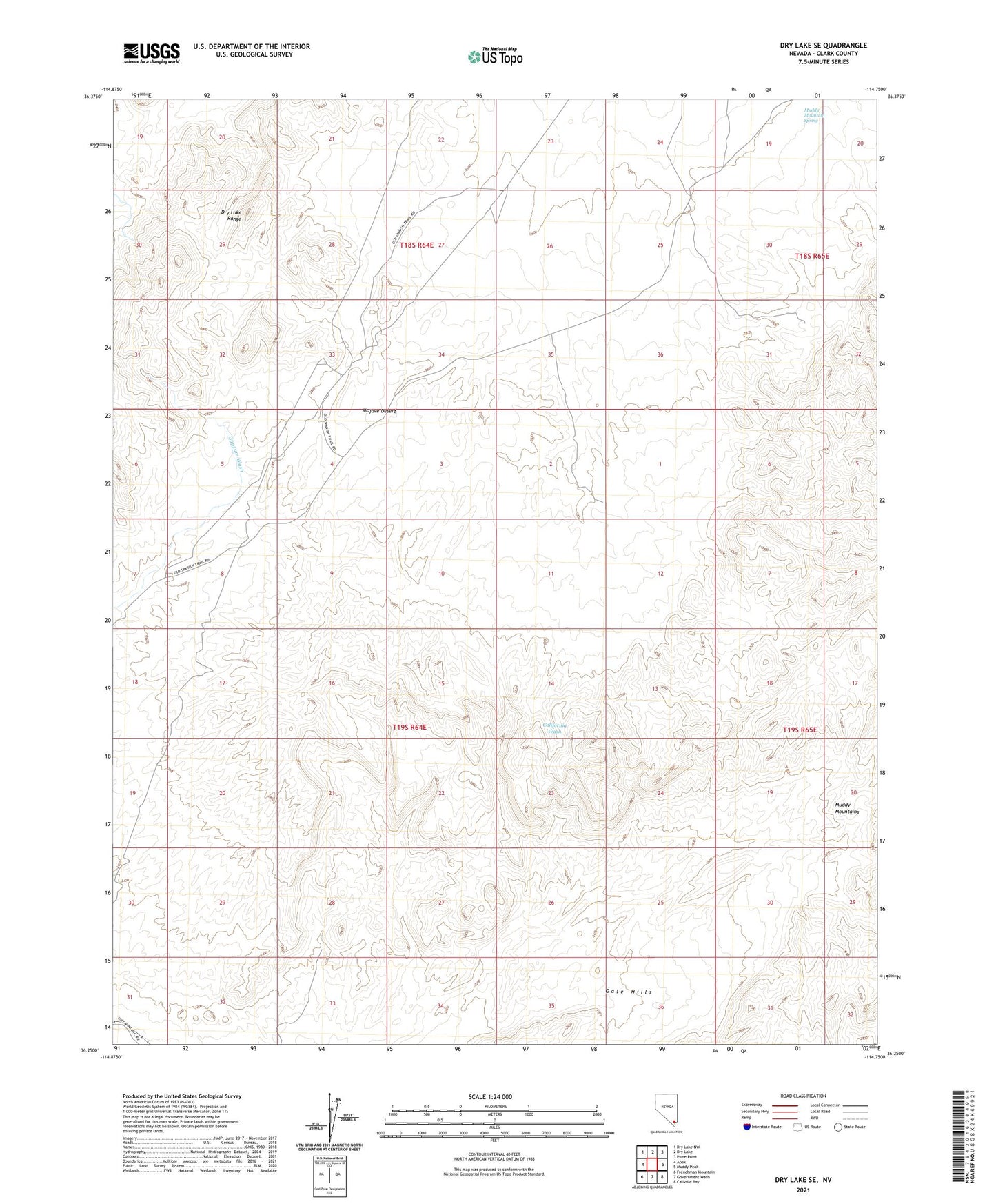 Dry Lake SE Nevada US Topo Map Image
