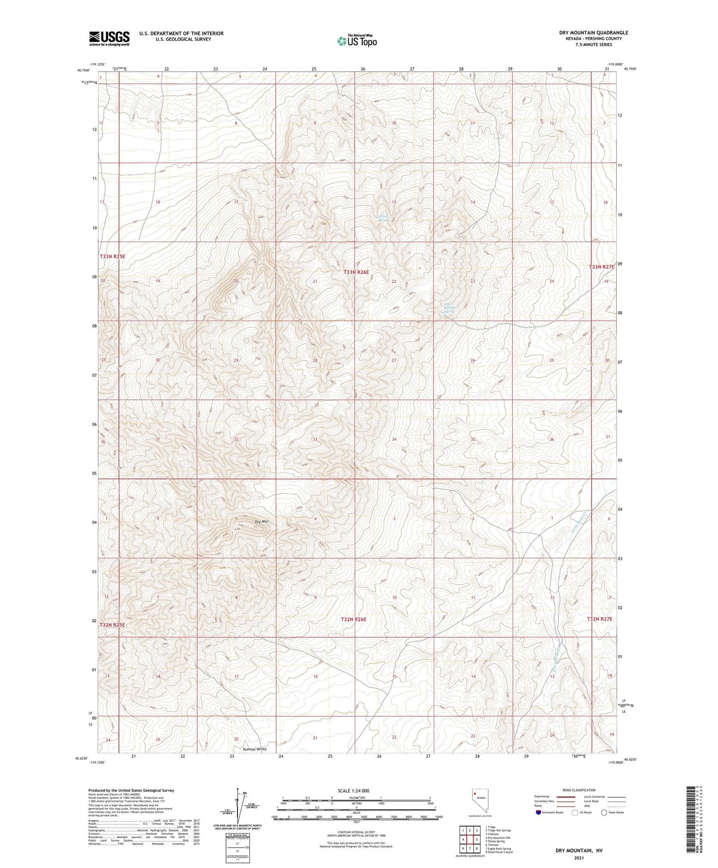 Dry Mountain Nevada US Topo Map Image