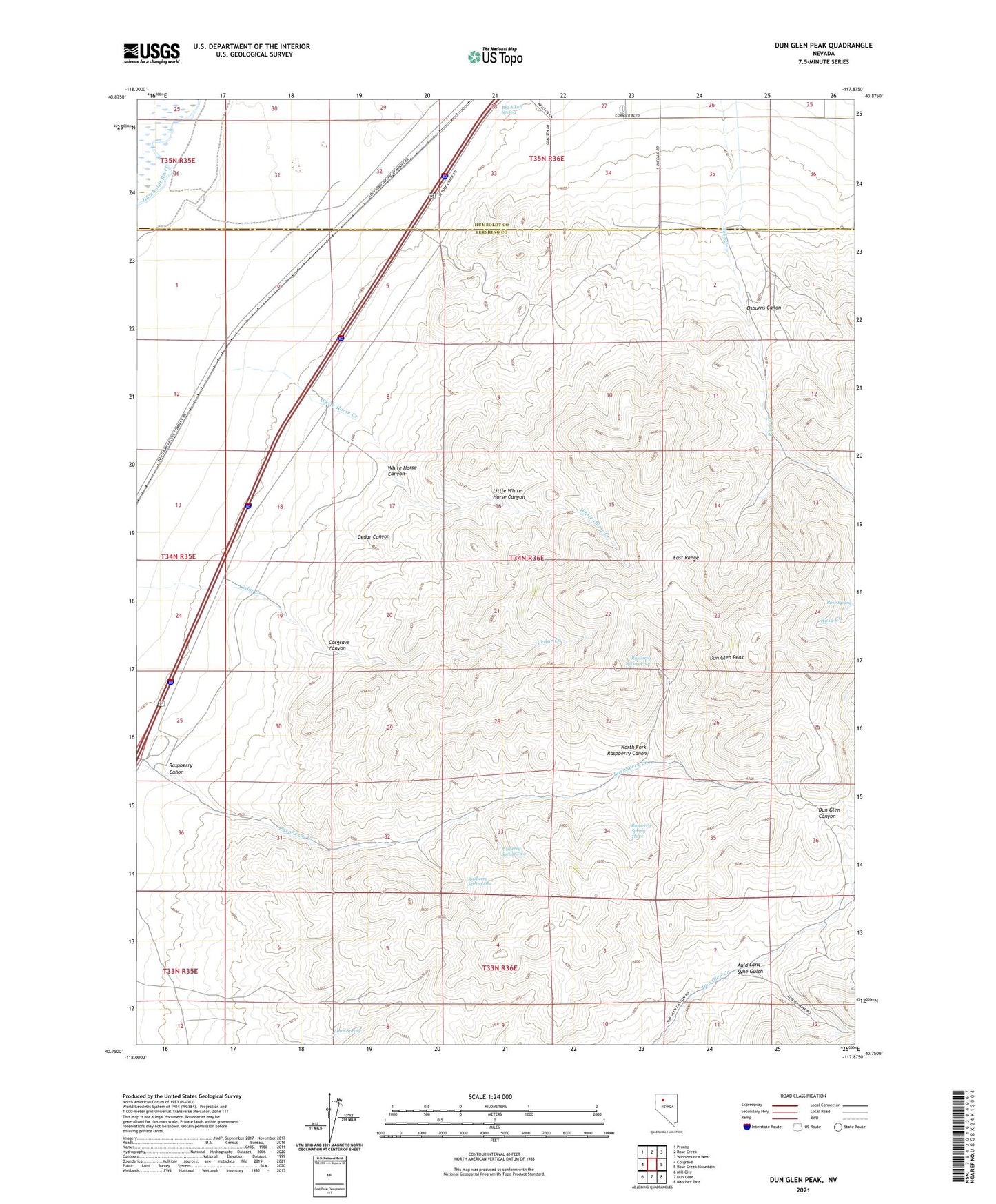 Dun Glen Peak Nevada US Topo Map Image