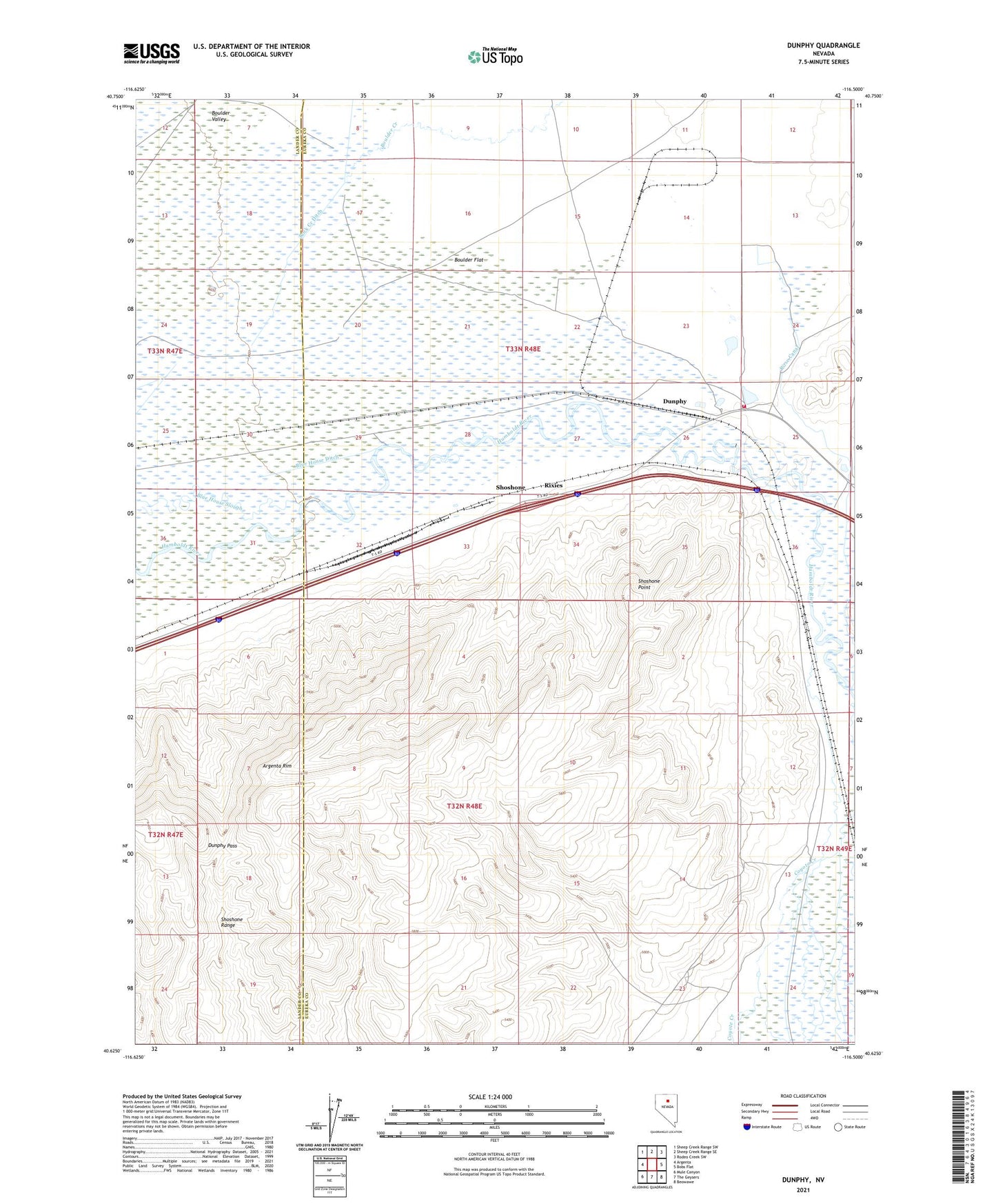 Dunphy Nevada US Topo Map Image