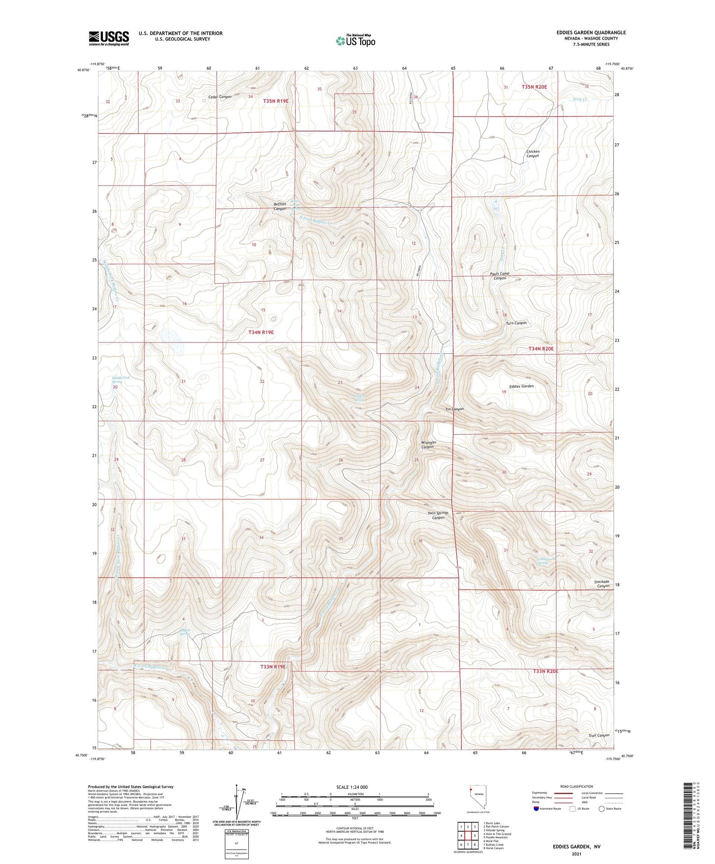 Eddies Garden Nevada US Topo Map Image