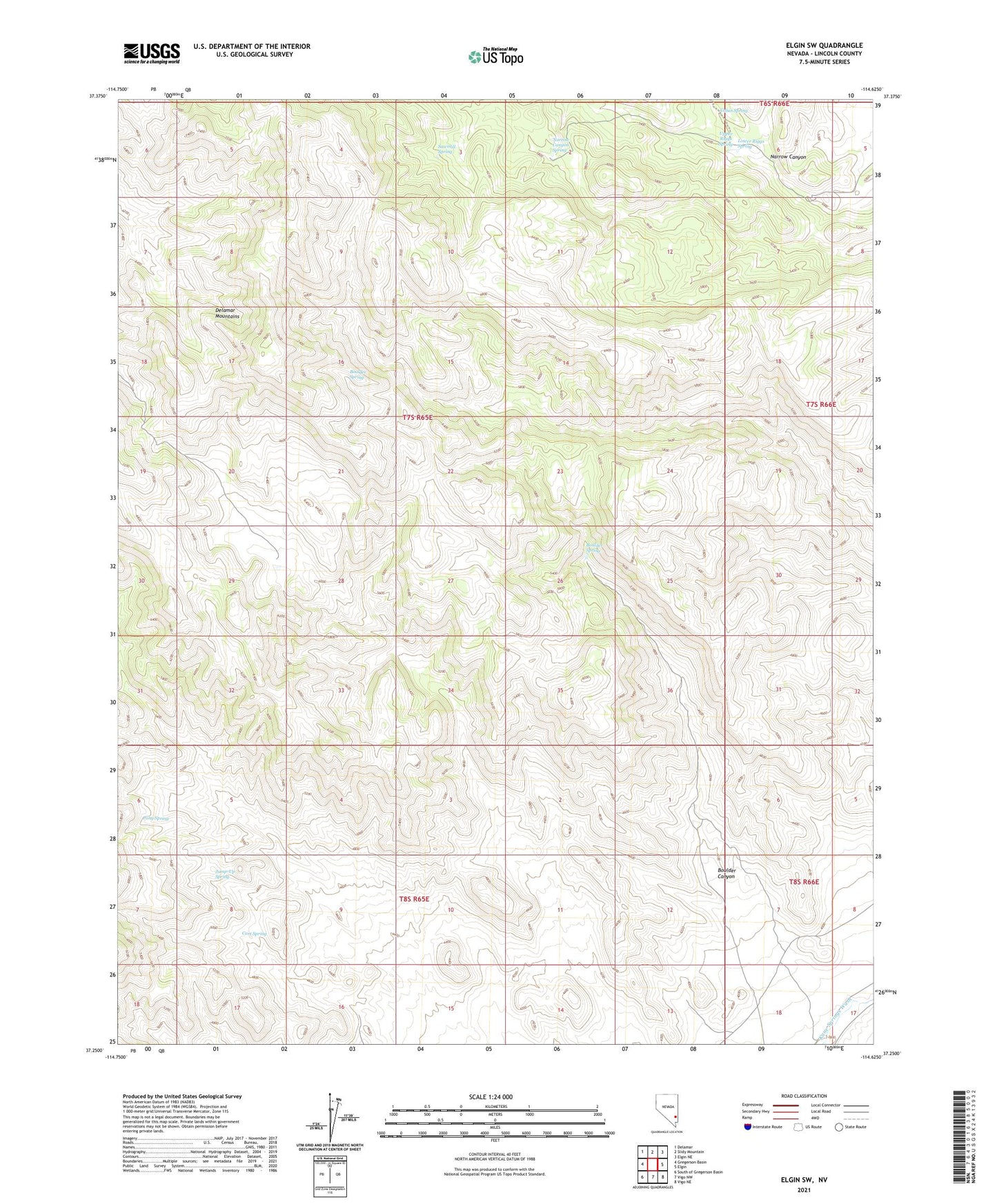 Elgin SW Nevada US Topo Map Image