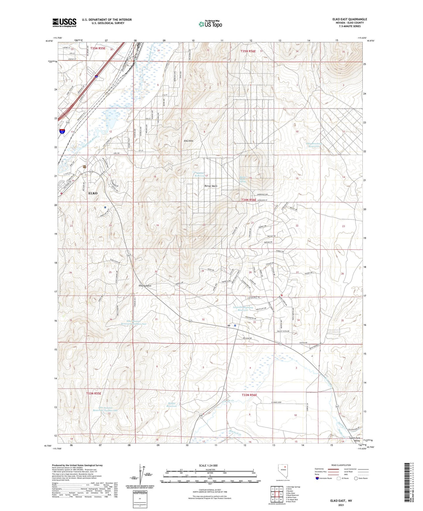 Elko East Nevada US Topo Map Image